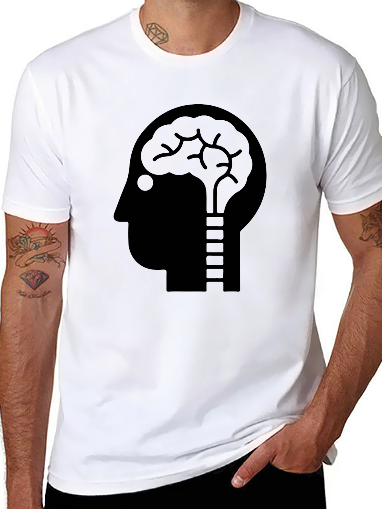 Brain Lightbulb Graphic Tee - Black Cotton T-Shirt