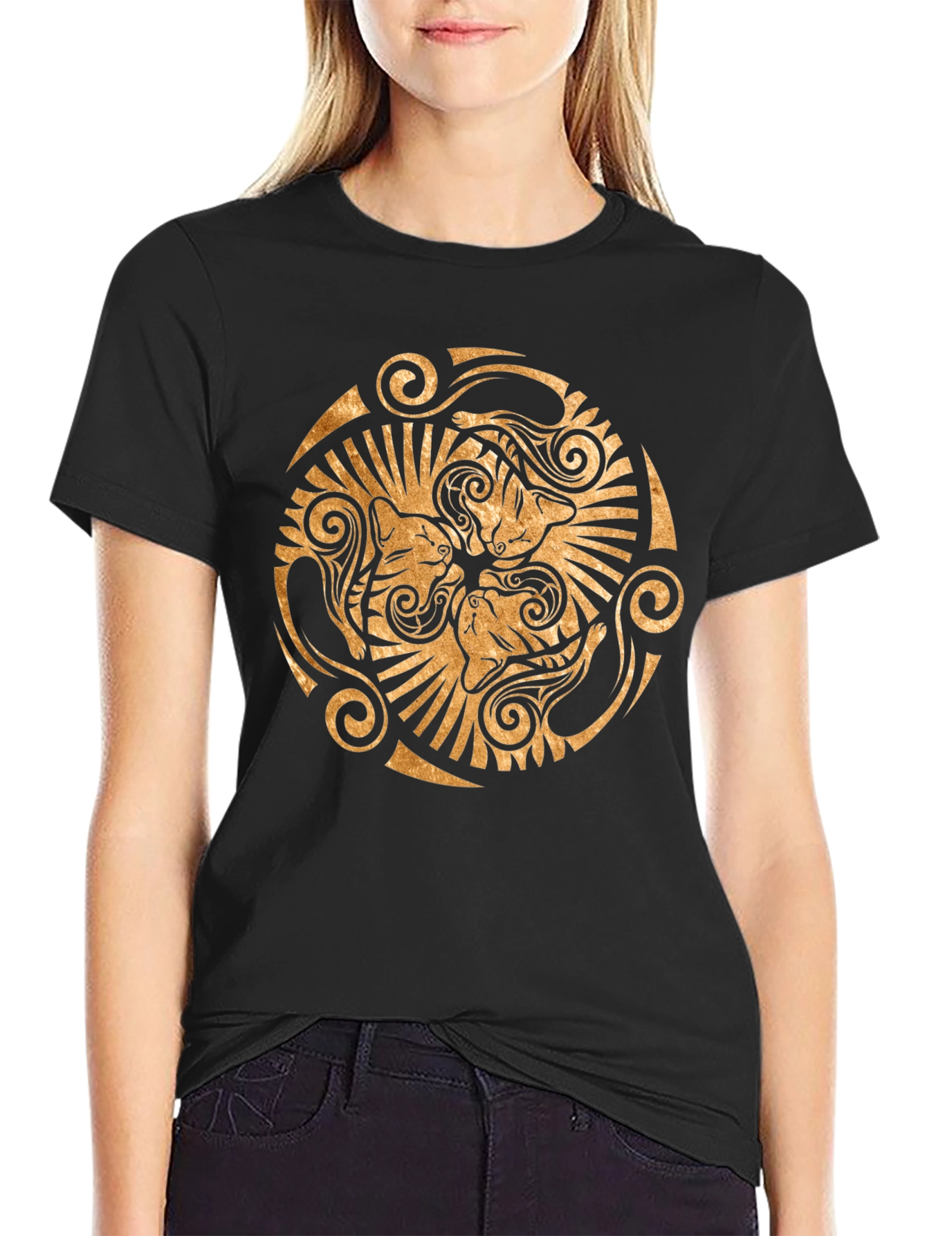 Abstract Cat Circle Graphic Print T-Shirt