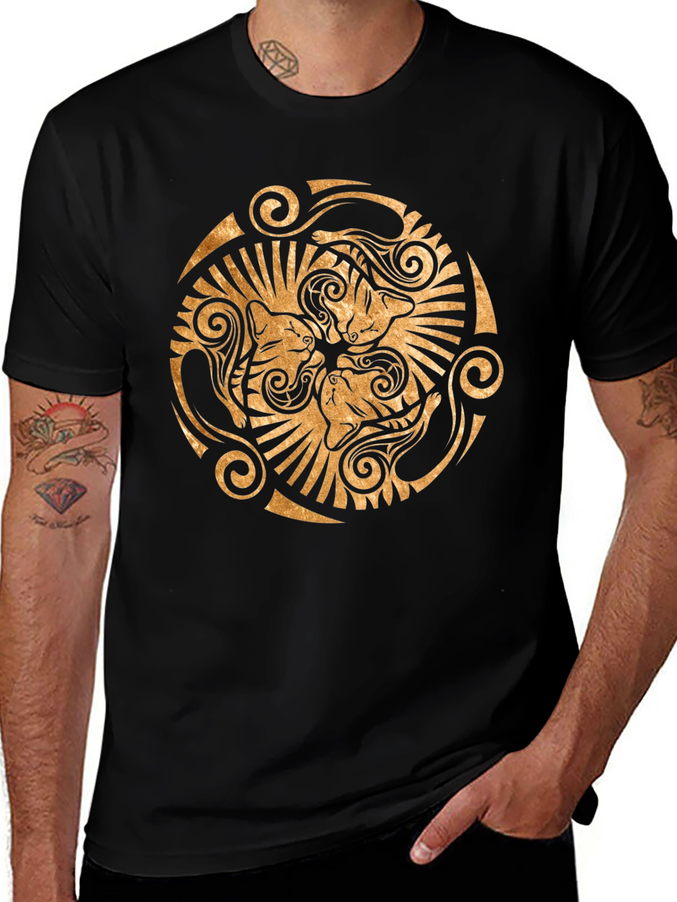 Abstract Cat Circle Graphic Print T-Shirt