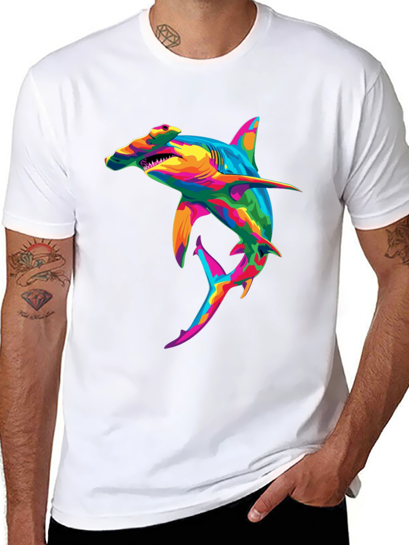Rainbow Hammerhead Shark Graphic T-Shirt