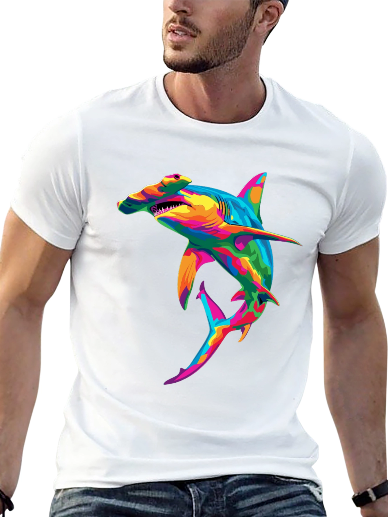 Rainbow Hammerhead Shark Graphic T-Shirt
