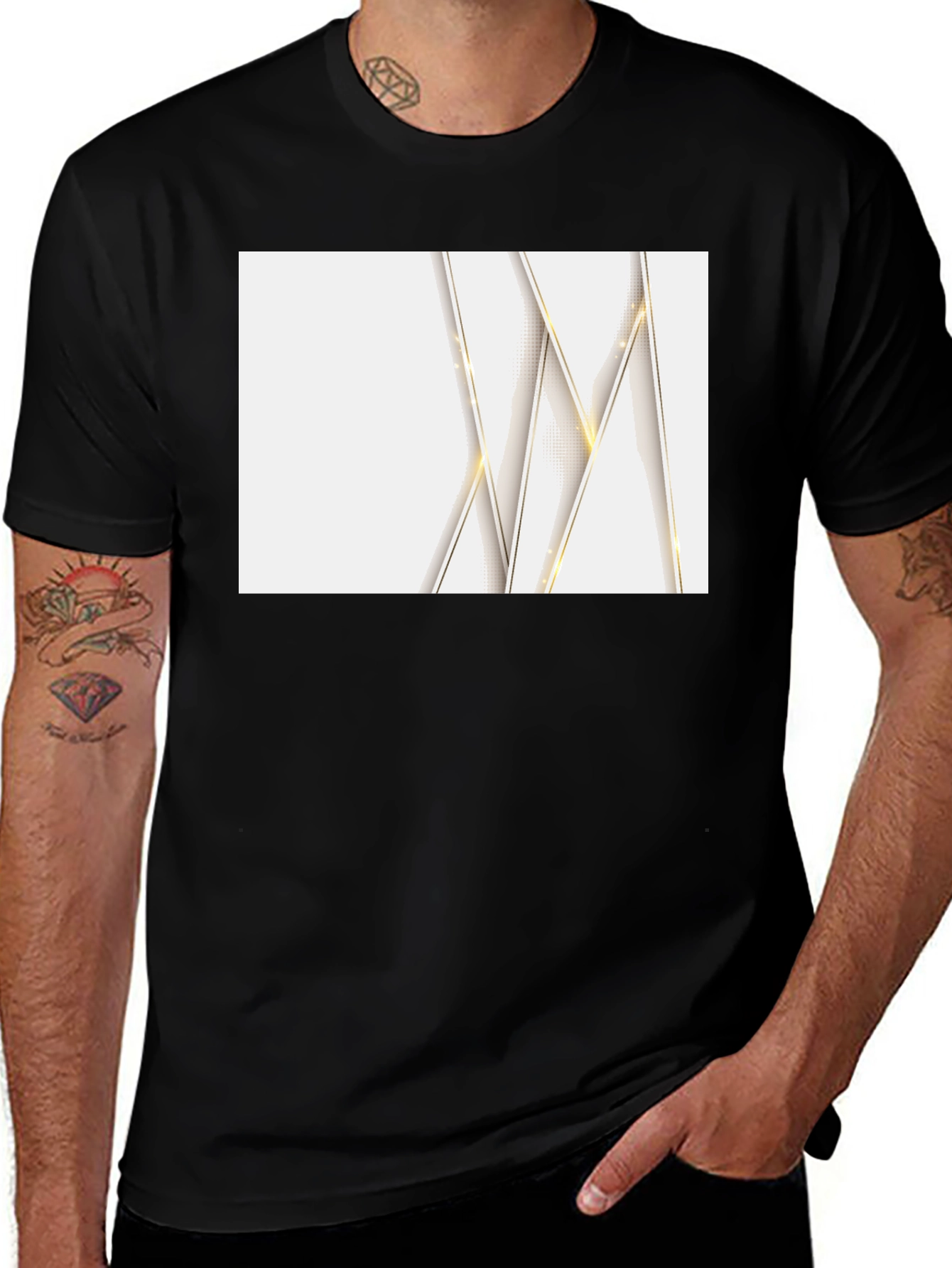 Sleek Black Tee with Geometric Design