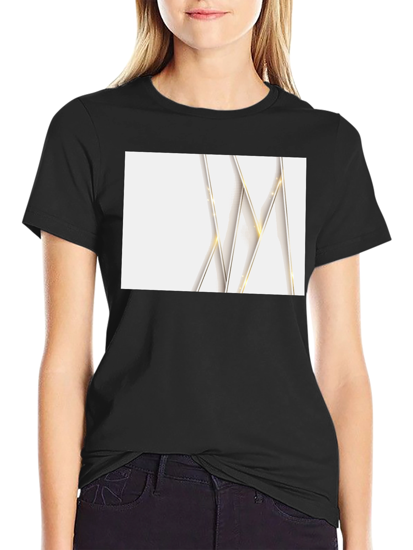 Sleek Black Tee with Geometric Design