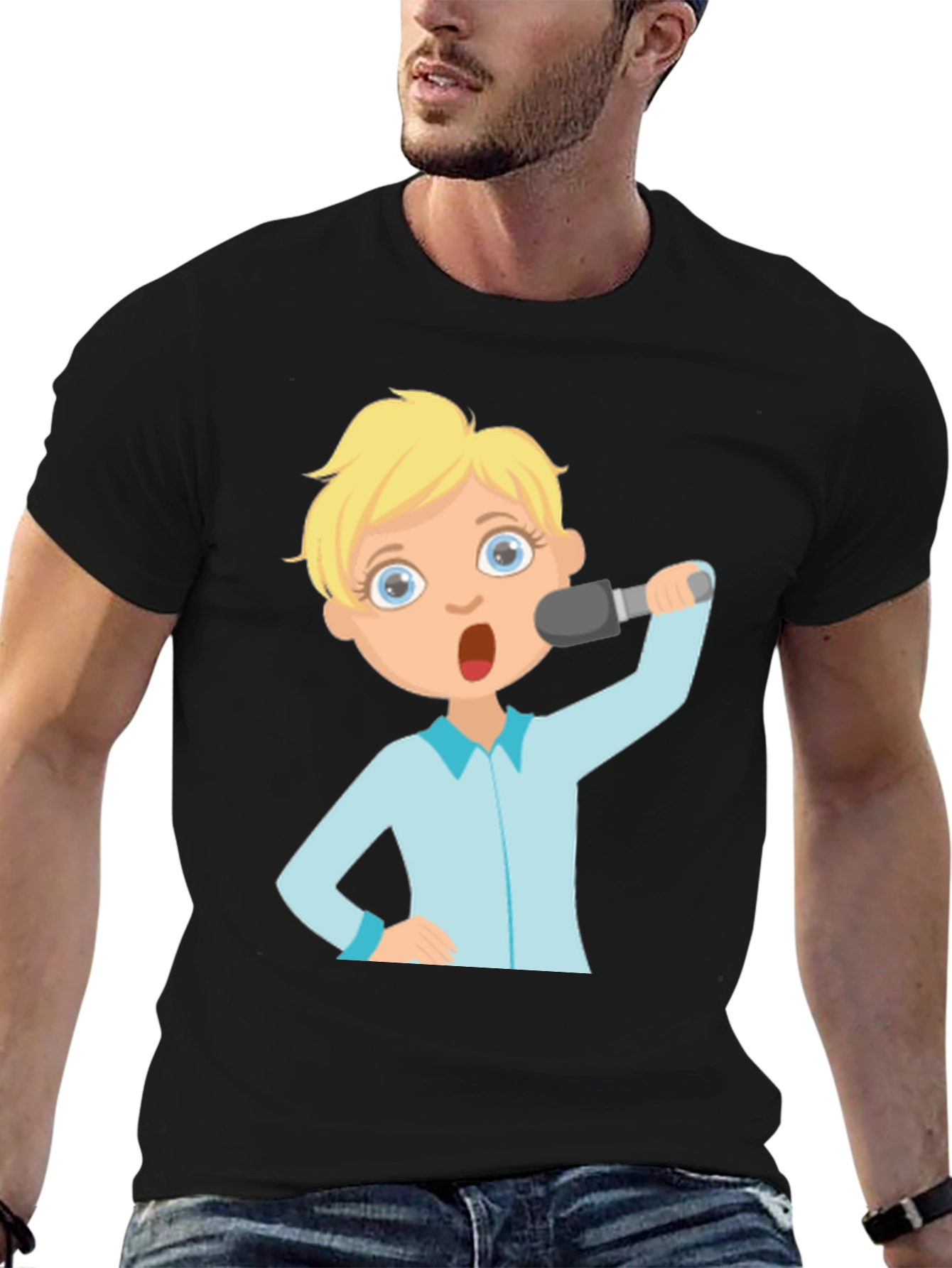 Cartoon Singer Graphic T-Shirt