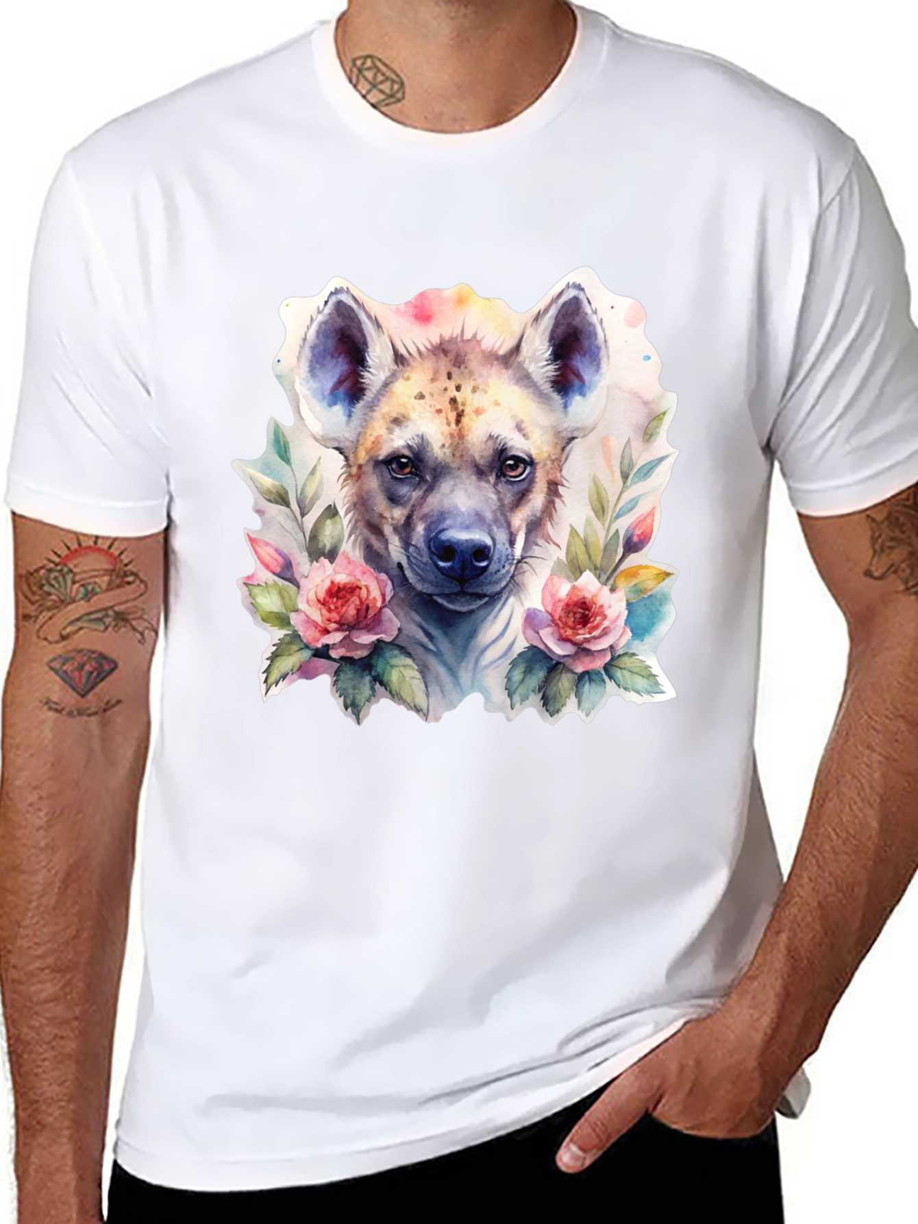 Hyena Floral Graphic Tee - Trendy Animal Design
