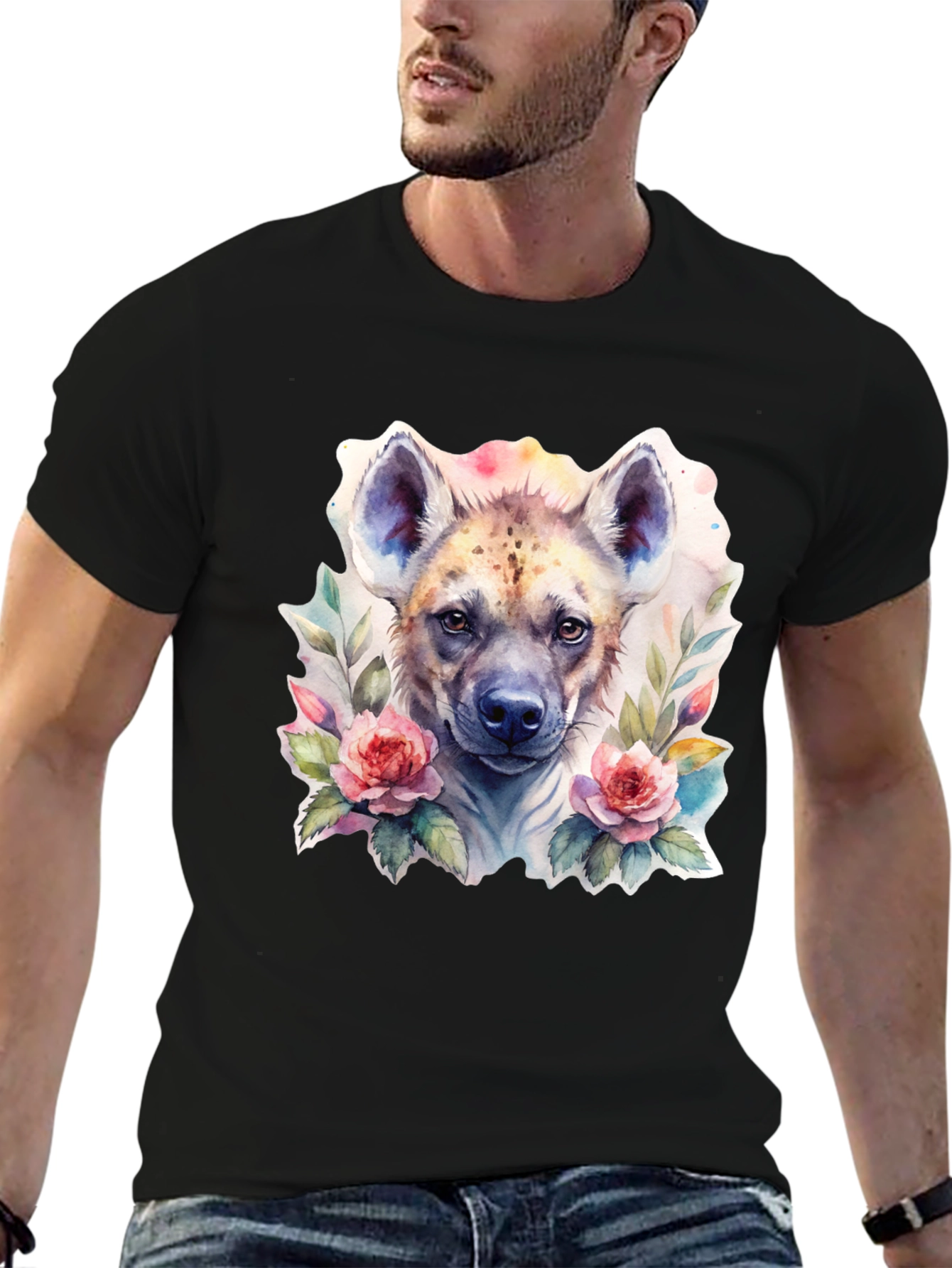 Hyena Floral Graphic Tee - Trendy Animal Design
