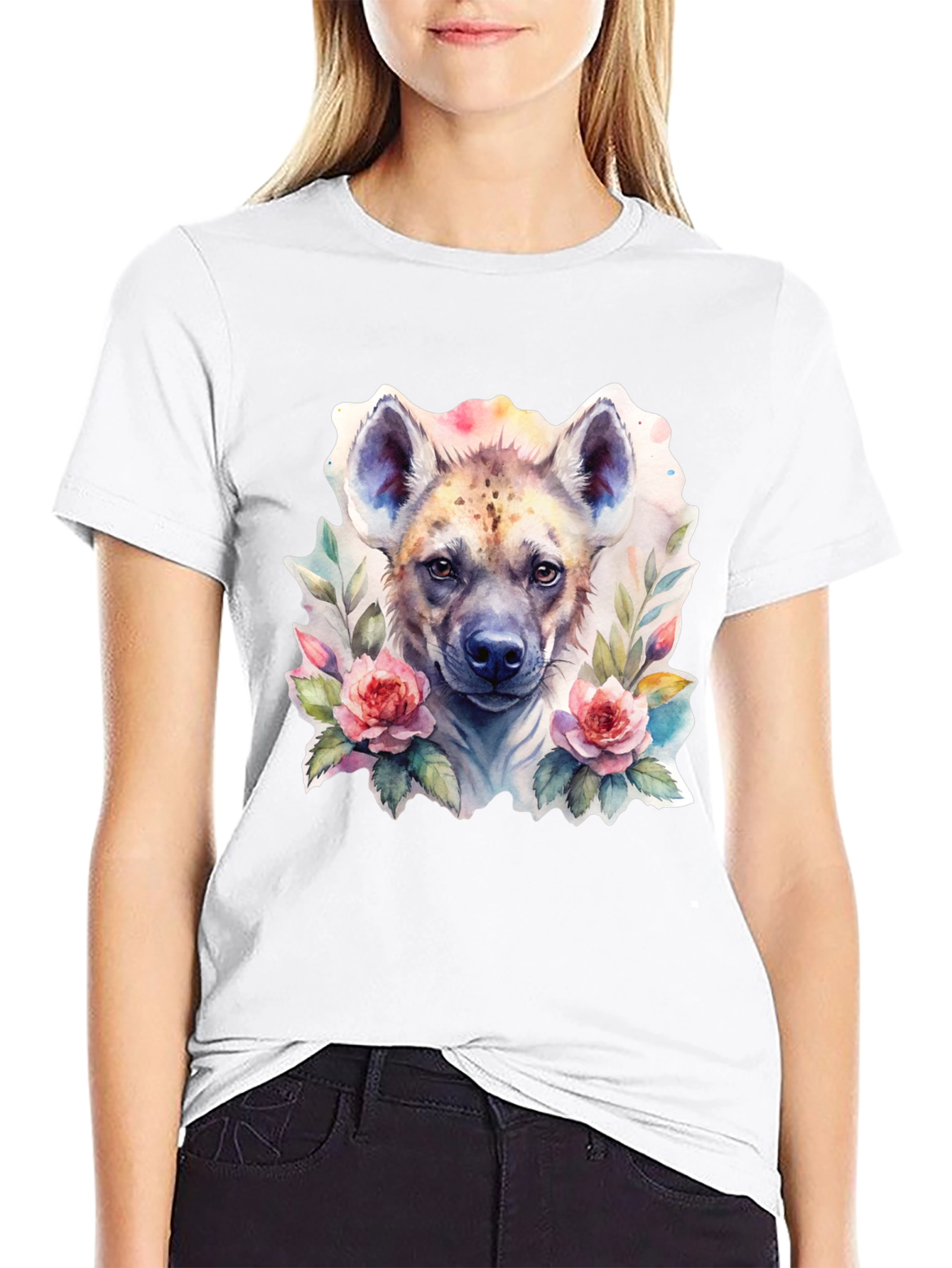 Hyena Floral Graphic Tee - Trendy Animal Design
