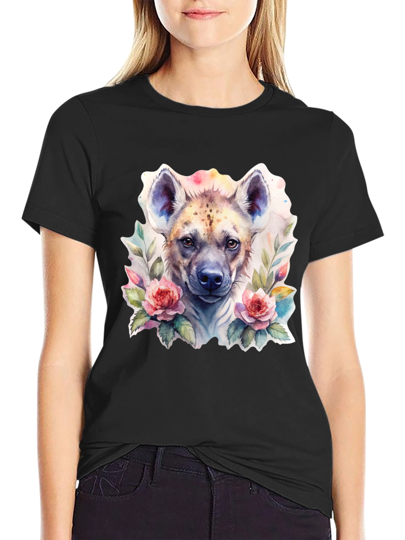 Hyena Floral Graphic Tee - Trendy Animal Design