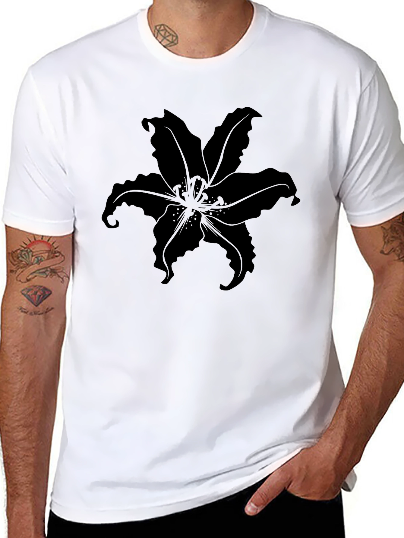 Mens Black T-Shirt with Floral Design