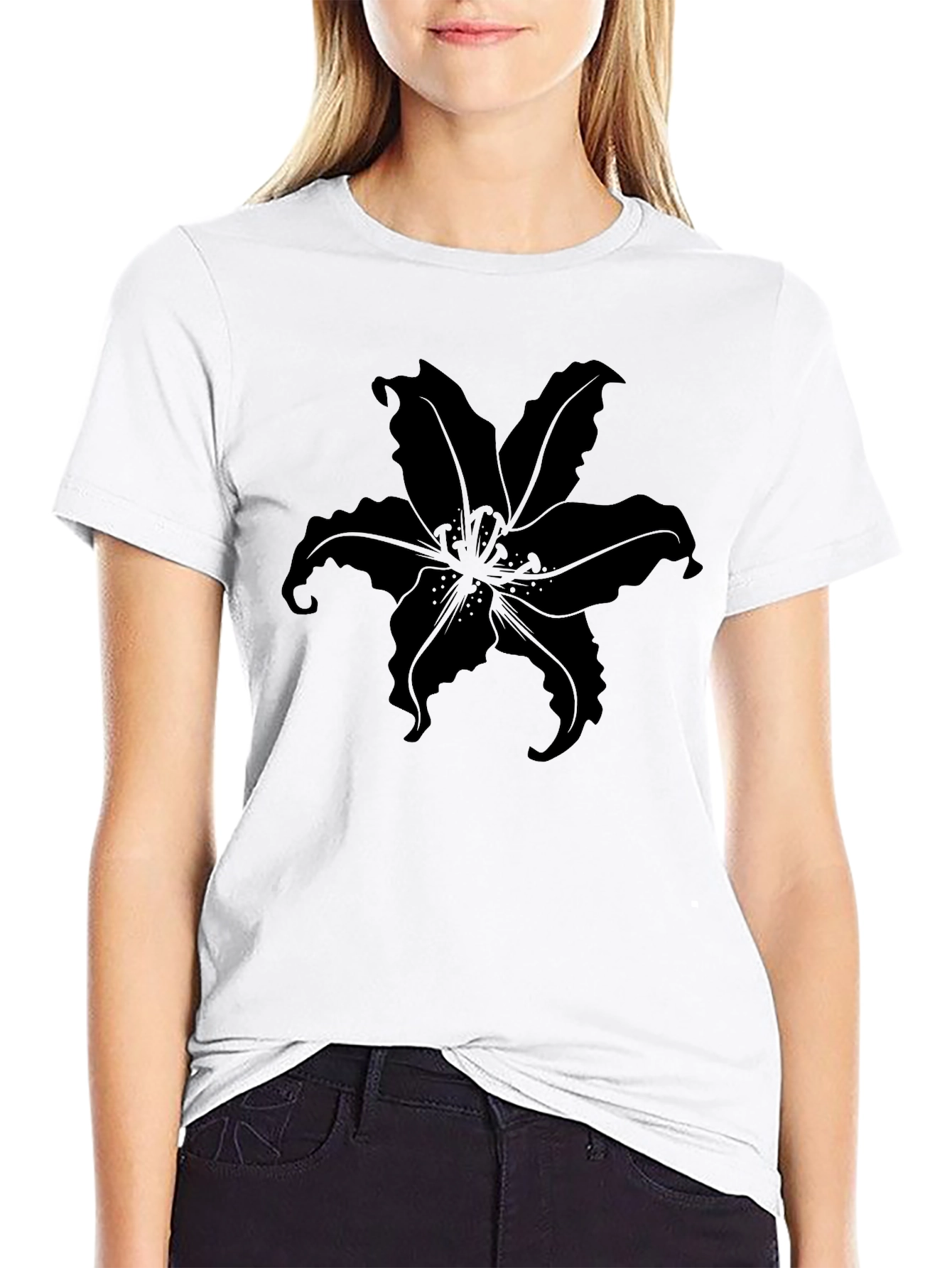 Mens Black T-Shirt with Floral Design