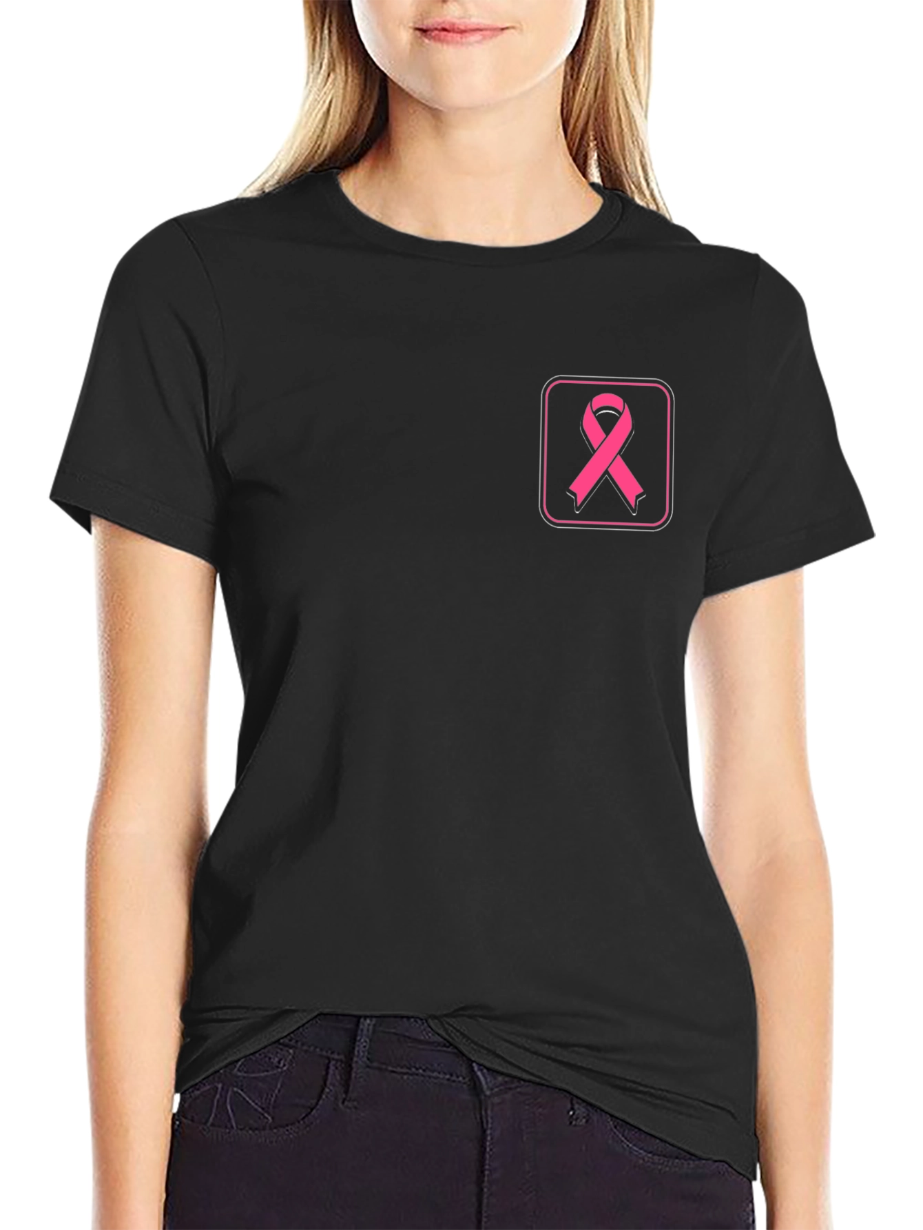 Pink Ribbon Black T-Shirt - Breast Cancer Awareness