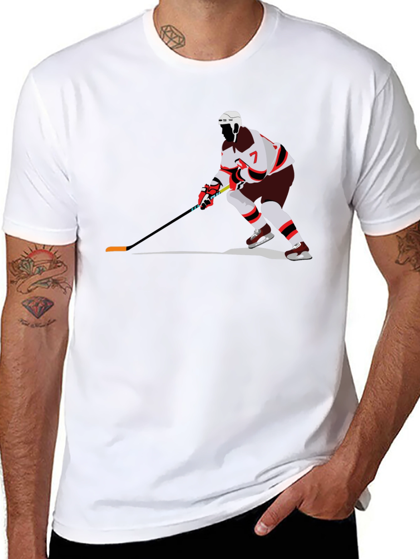 Hockey Player Graphic Tee - Black Cotton T-Shirt