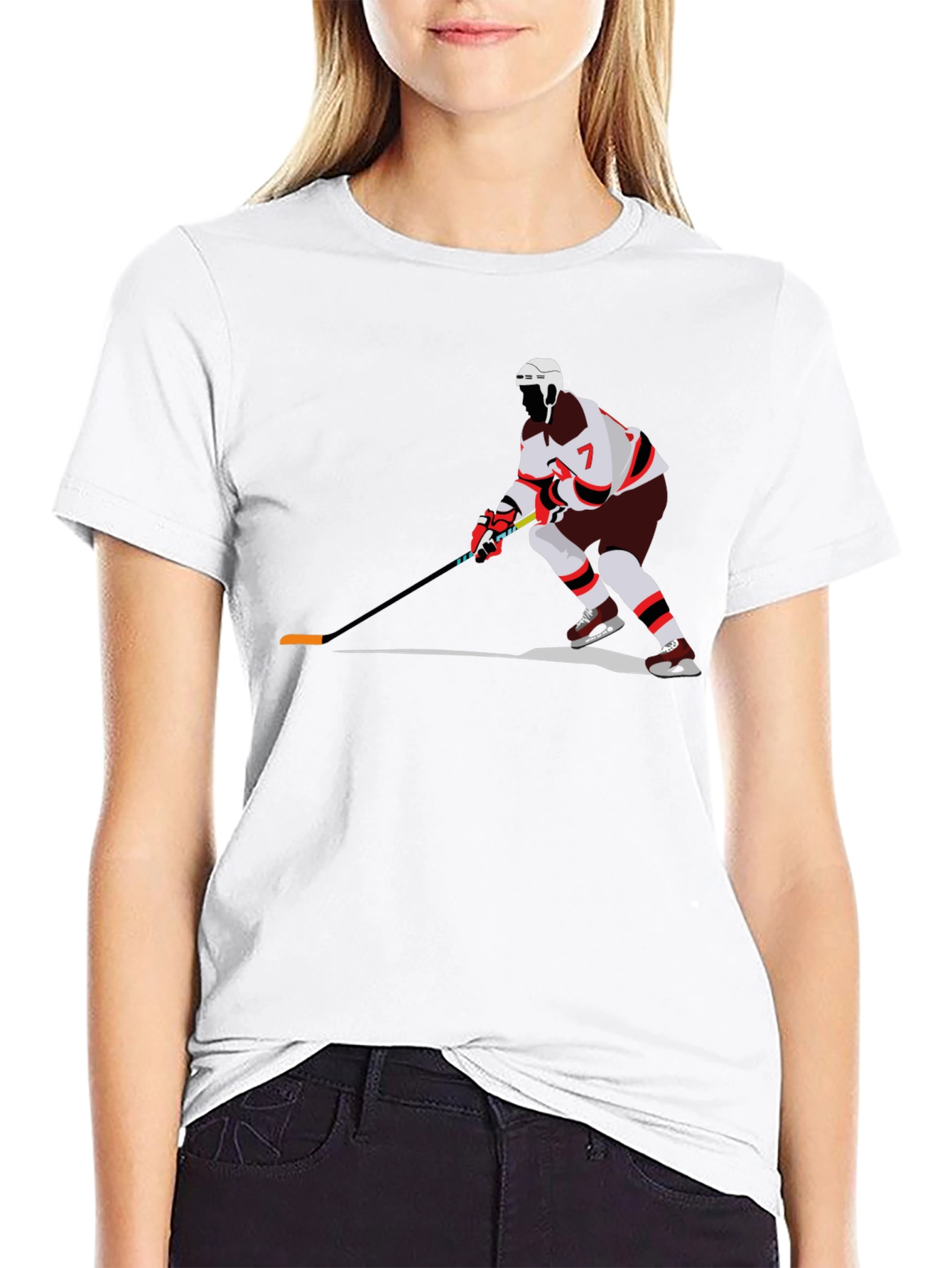 Hockey Player Graphic Tee - Black Cotton T-Shirt
