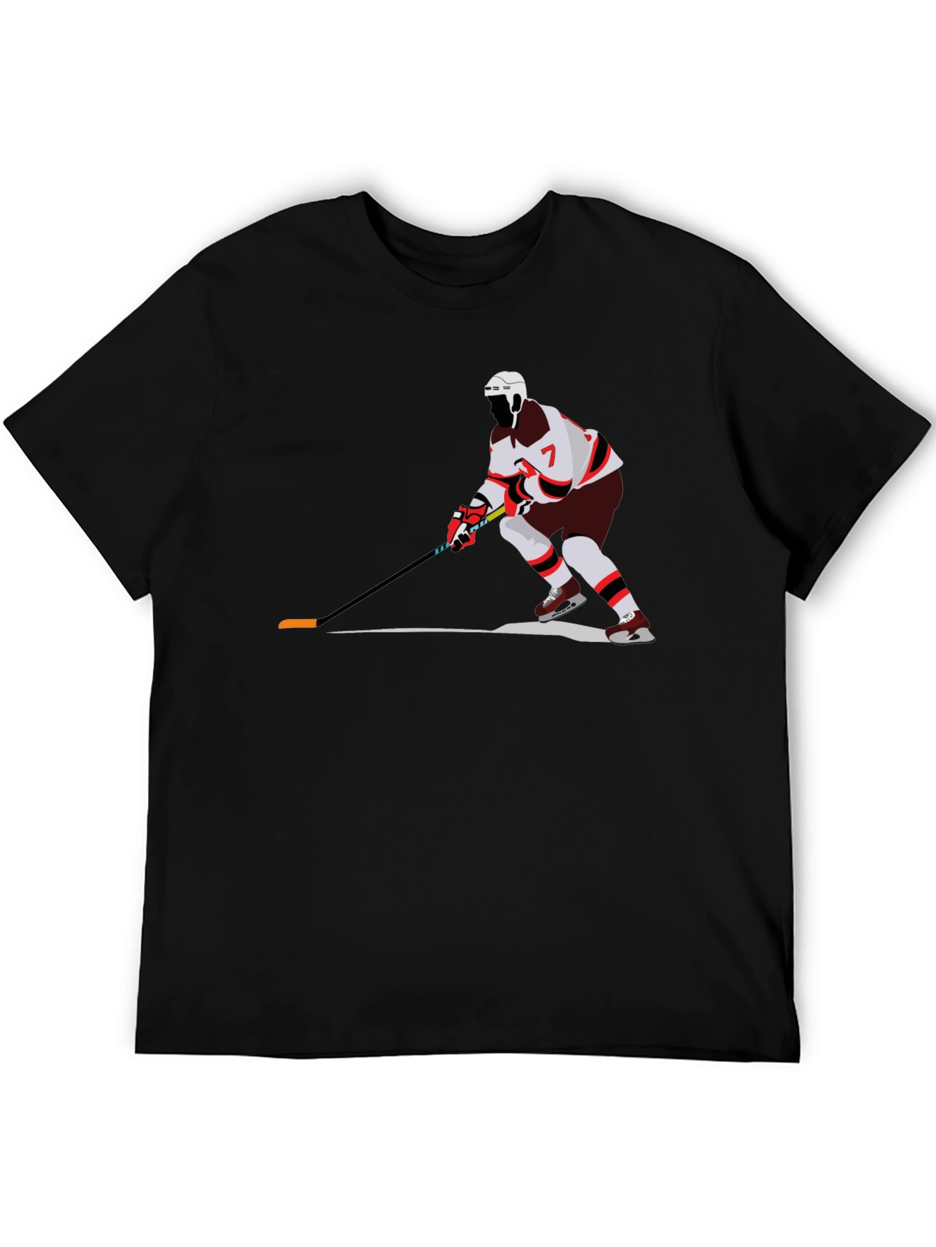 Hockey Player Graphic Tee - Black Cotton T-Shirt