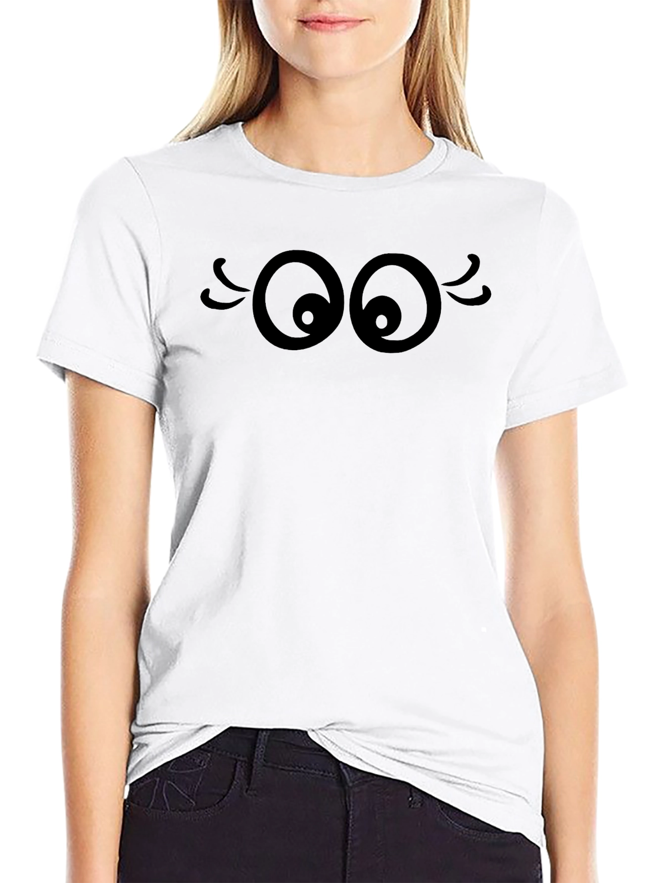 Funny Cartoon Eyes Graphic Black T-Shirt