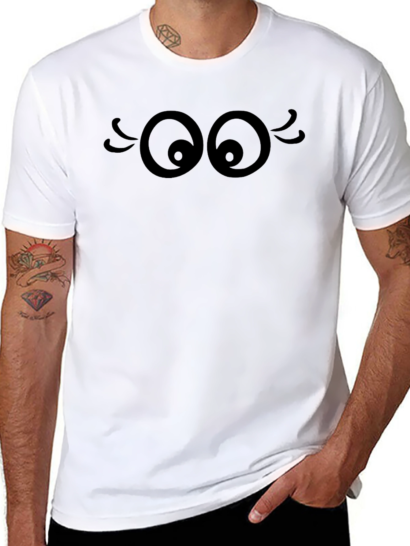 Funny Cartoon Eyes Graphic Black T-Shirt