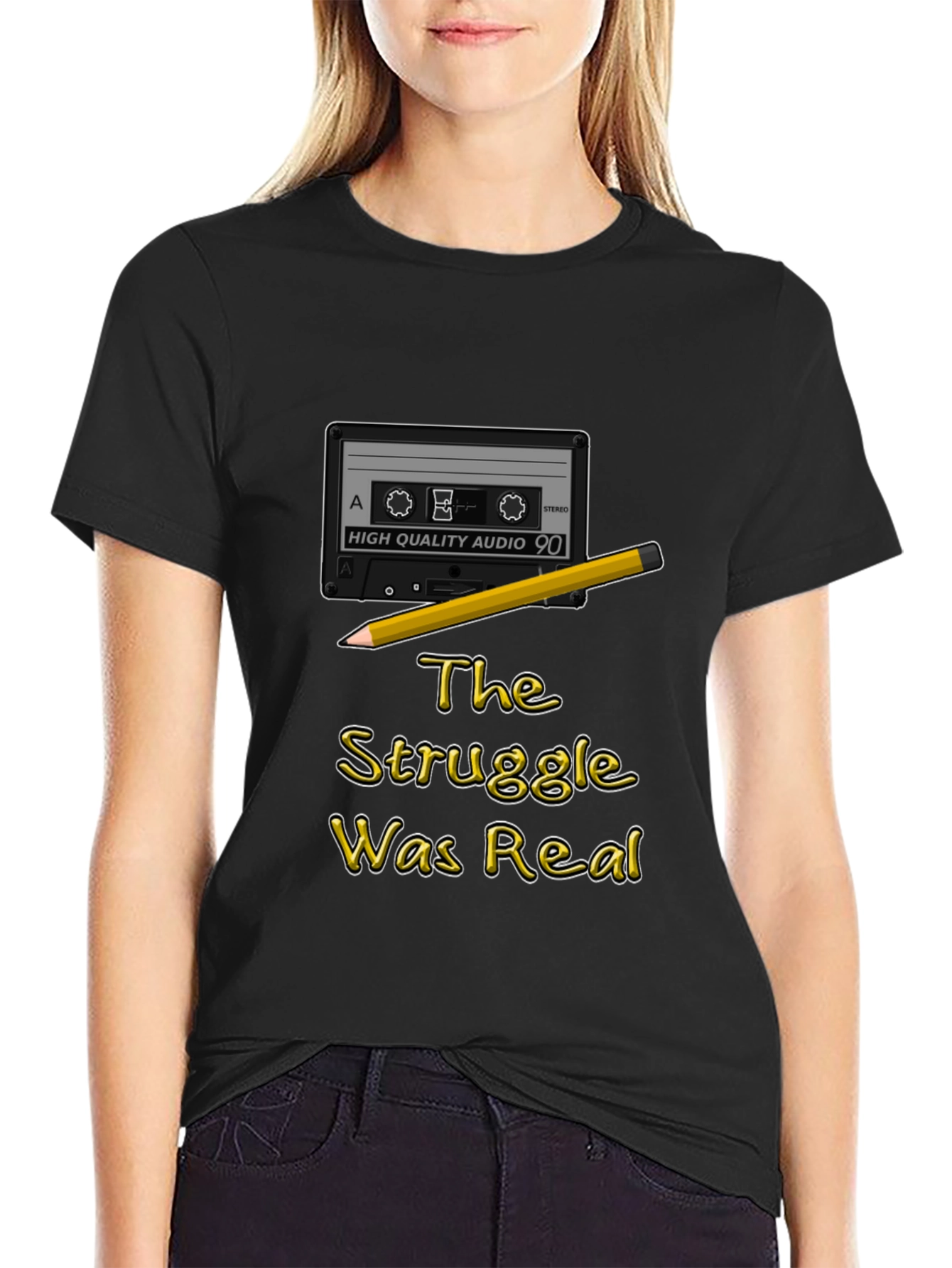 Retro Cassette Tape & Pencil Struggle Was Real T-Shirt
