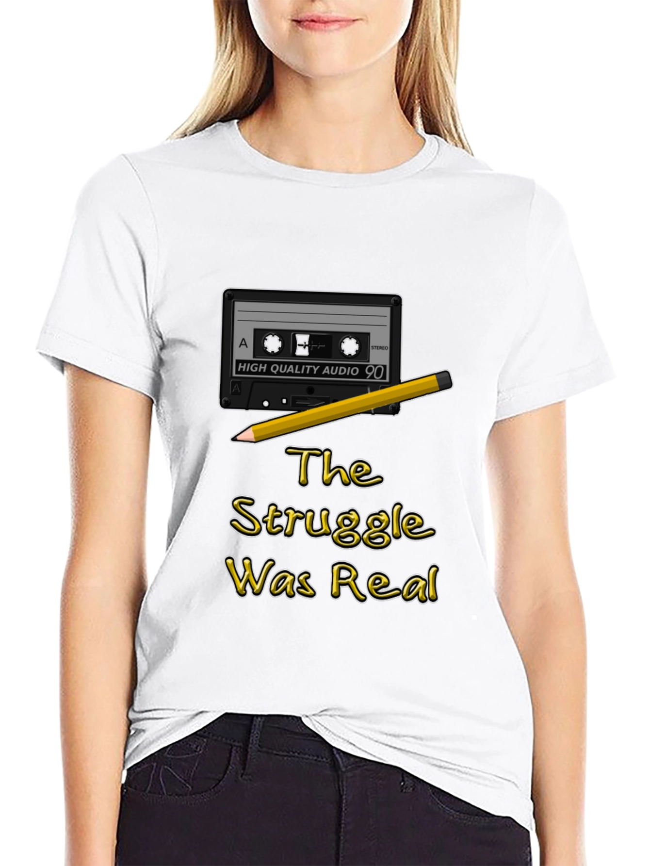 Retro Cassette Tape & Pencil Struggle Was Real T-Shirt