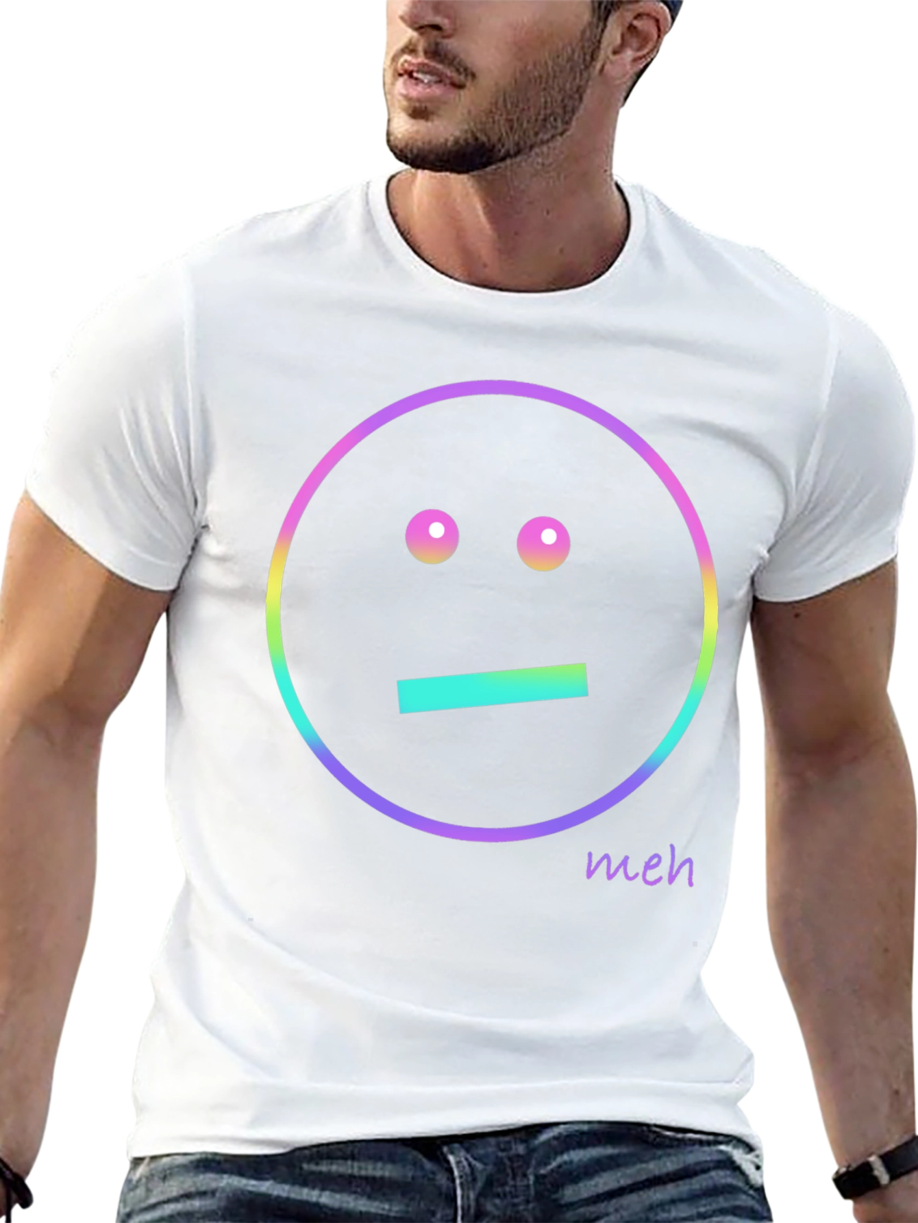Meh Emoji Graphic T-Shirt - Black Casual Tee