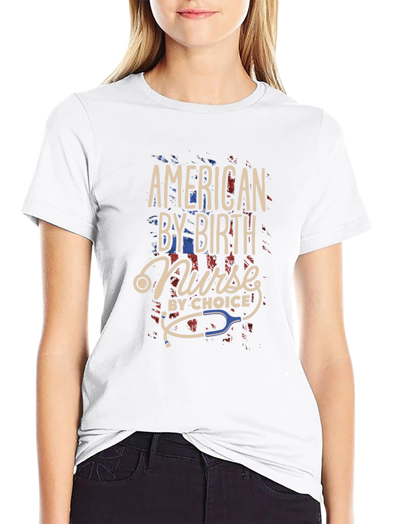 American Nurse By Birth T-Shirt Patriotic Nursing Tee