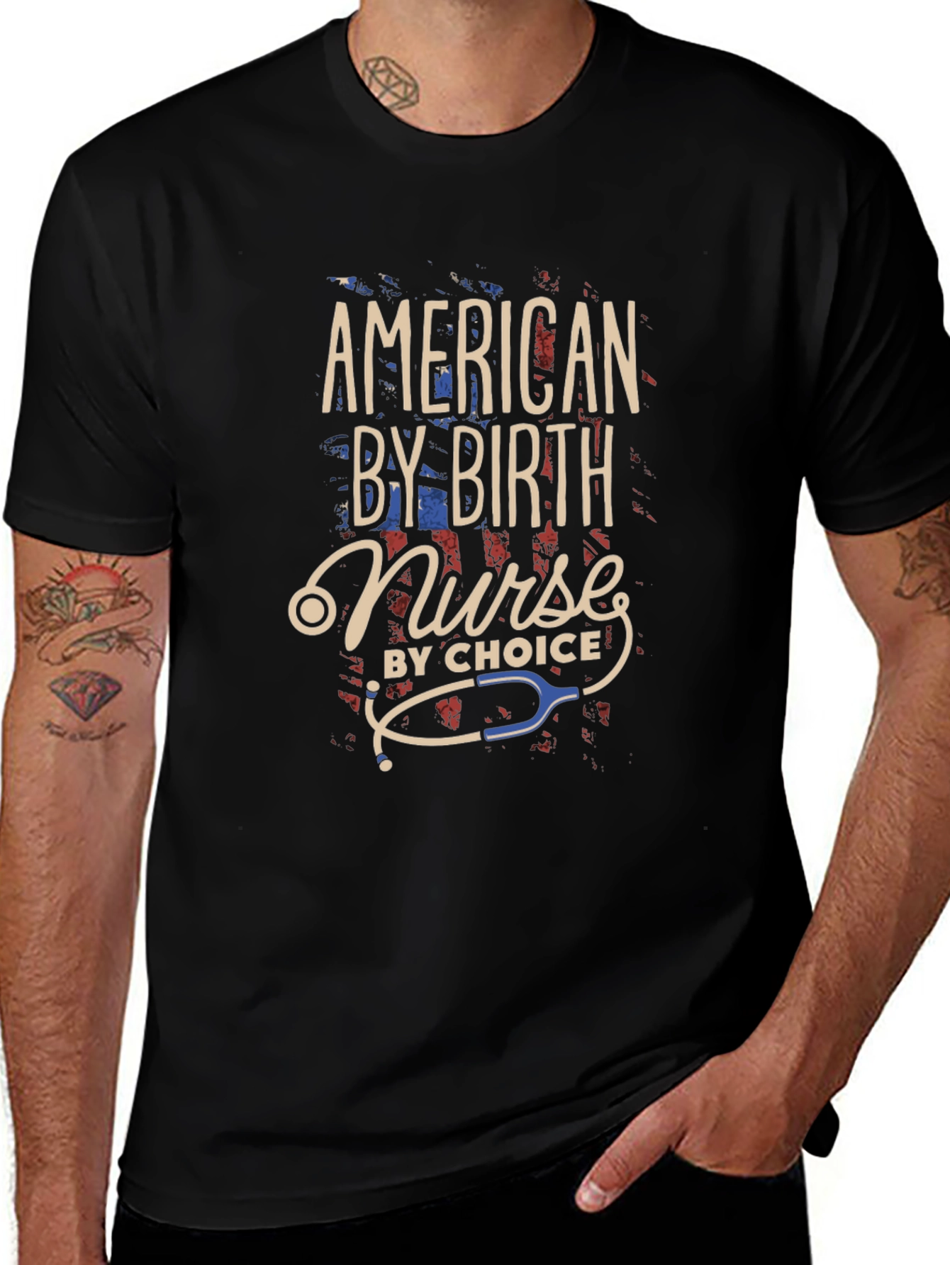 American Nurse By Birth T-Shirt Patriotic Nursing Tee