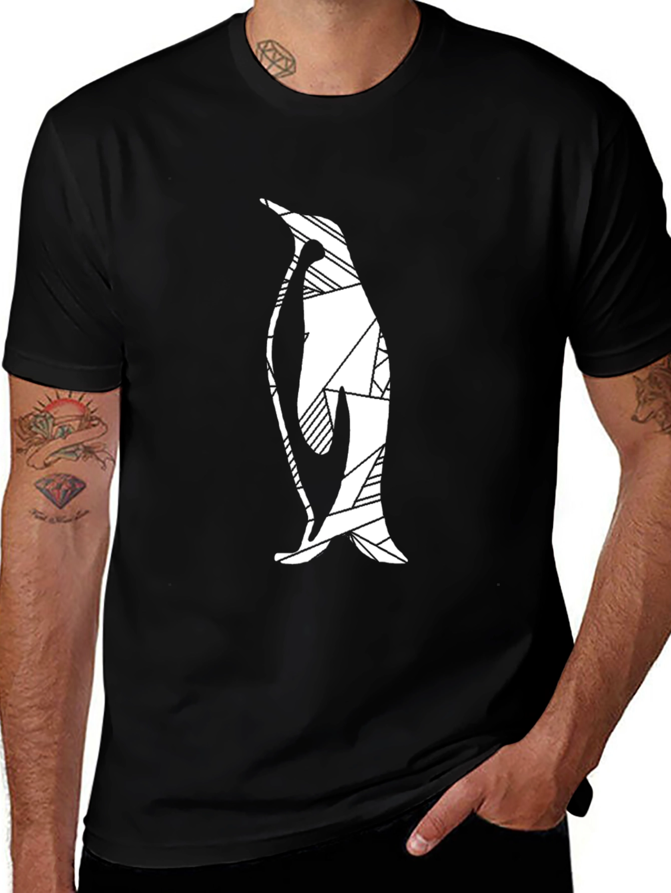 Geometric Penguin Graphic Tee - Mens Black T-Shirt