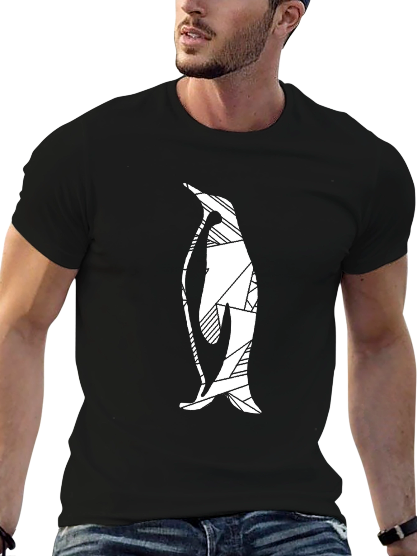 Geometric Penguin Graphic Tee - Mens Black T-Shirt