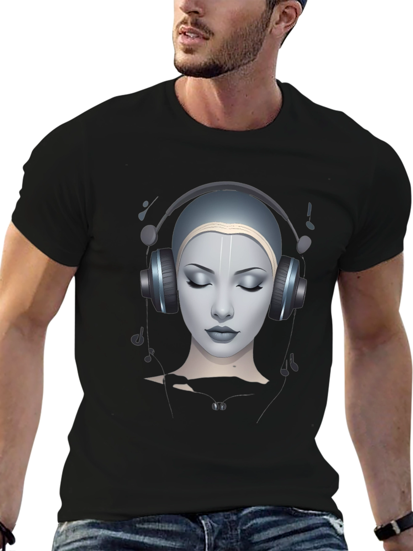Headphone Girl Black T-Shirt