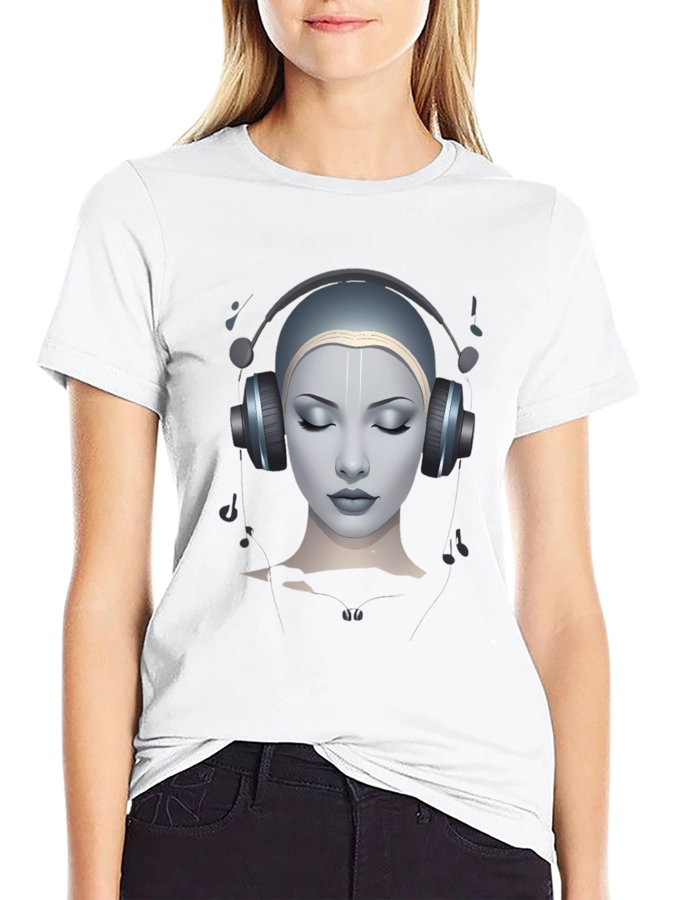 Headphone Girl Black T-Shirt