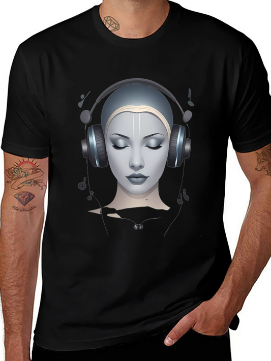 Headphone Girl Black T-Shirt