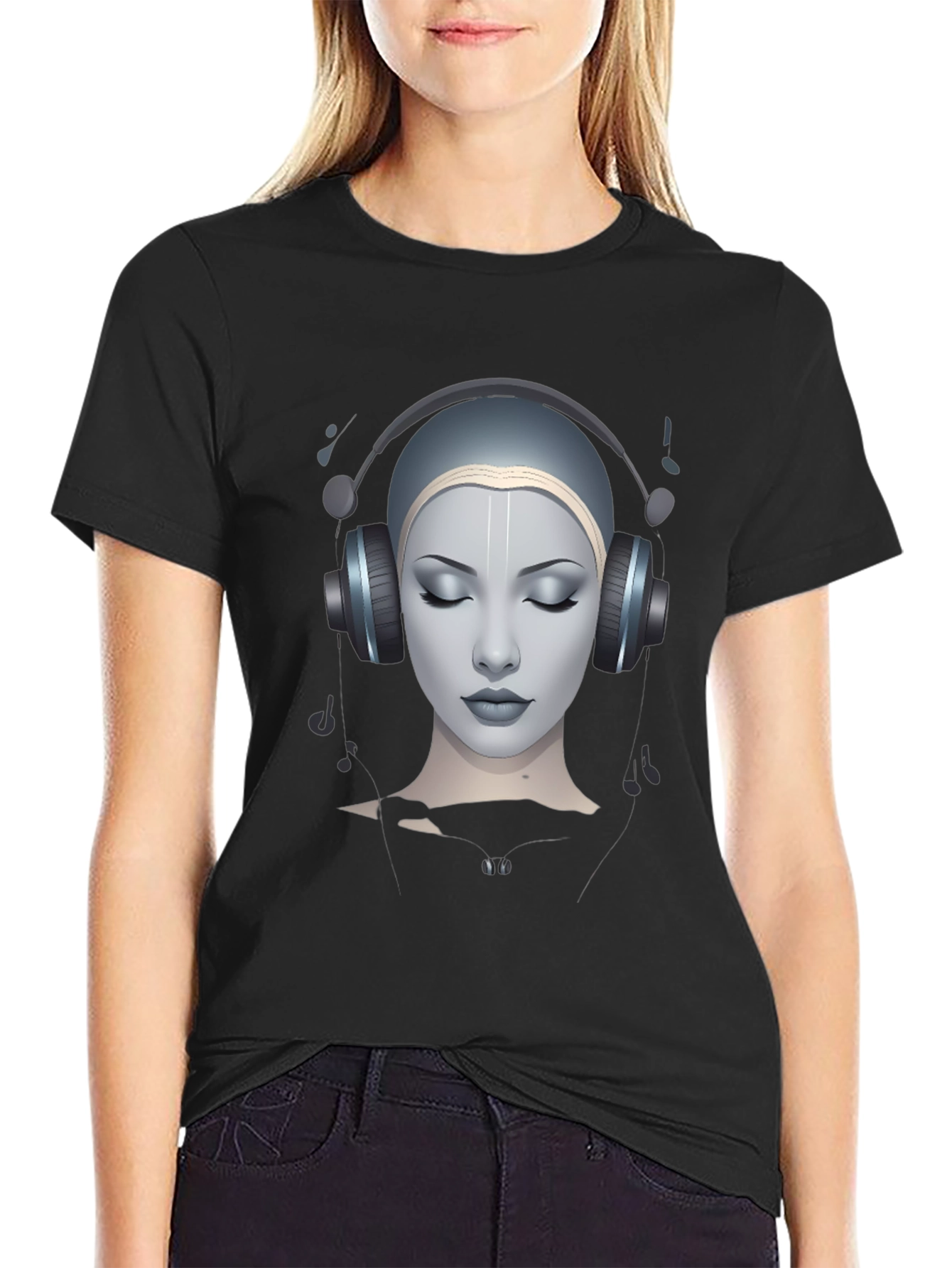 Headphone Girl Black T-Shirt