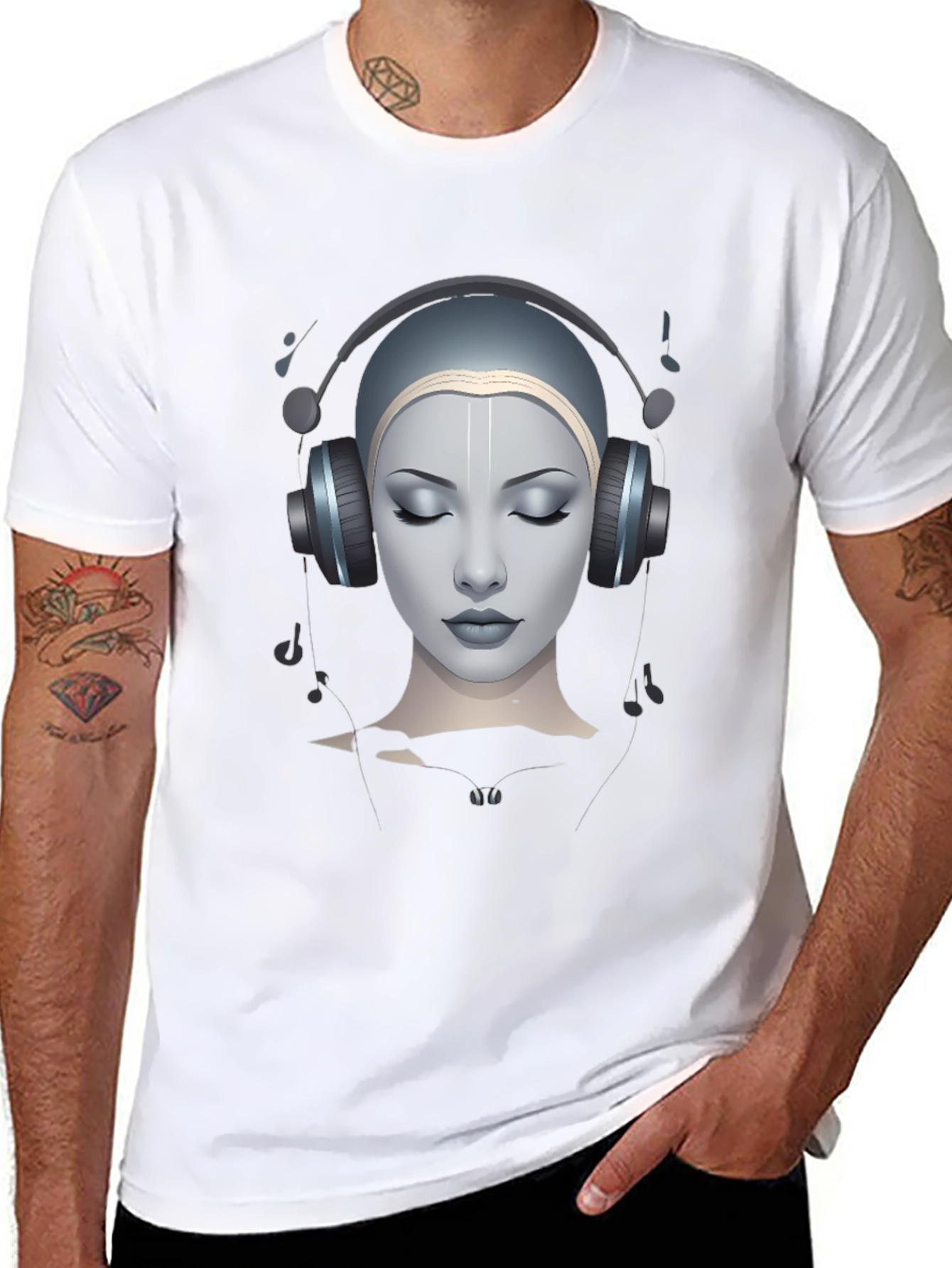 Headphone Girl Black T-Shirt