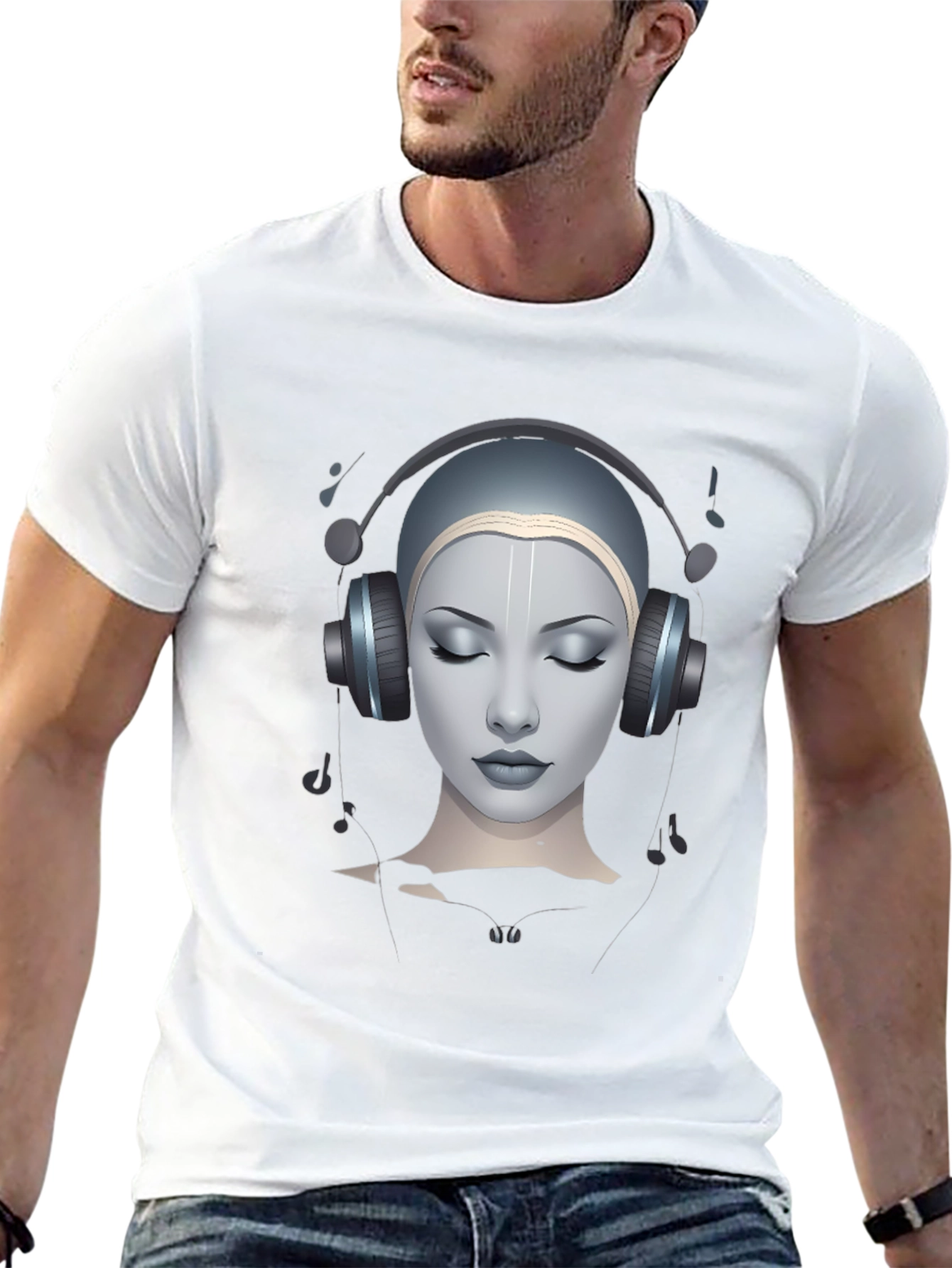 Headphone Girl Black T-Shirt