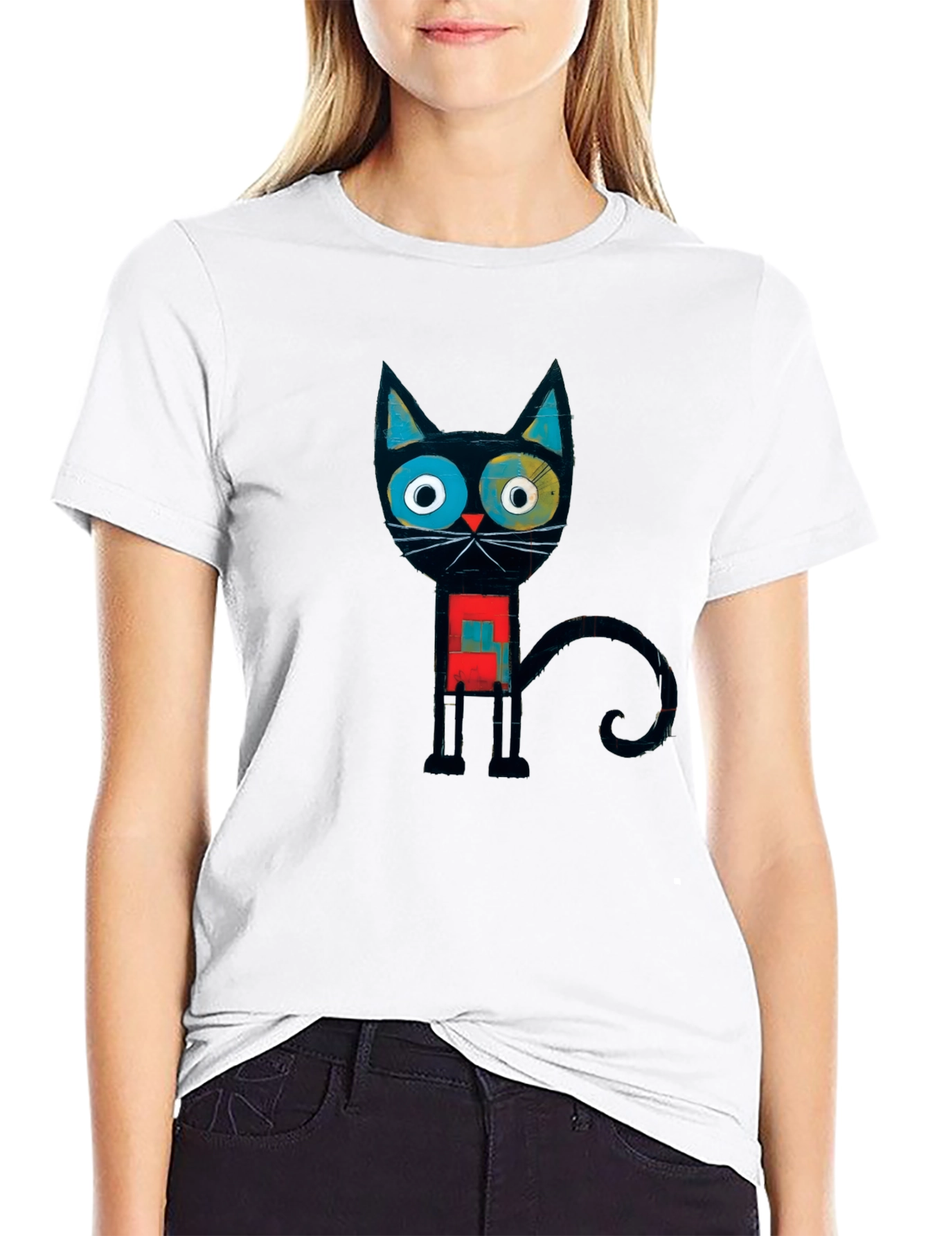 Abstract Geometric Cat Graphic Tee