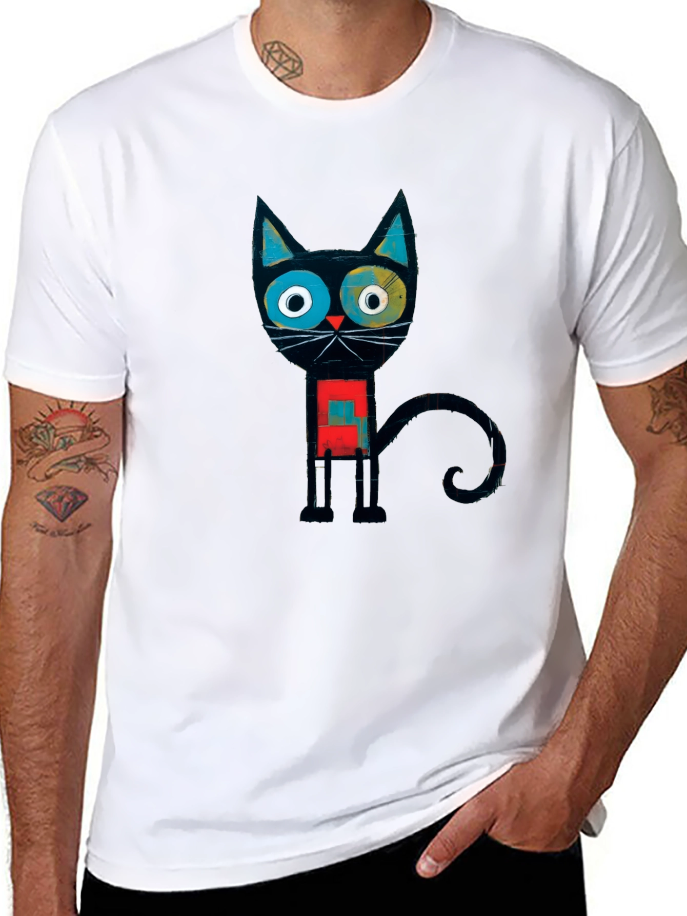 Abstract Geometric Cat Graphic Tee