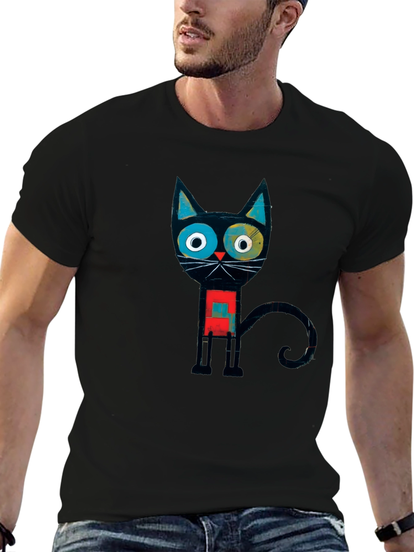 Abstract Geometric Cat Graphic Tee