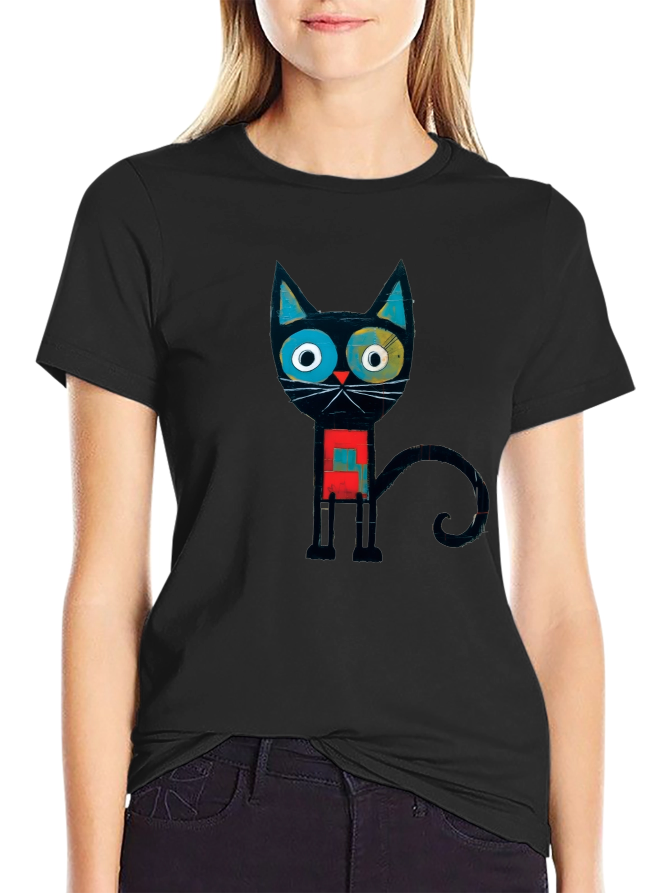 Abstract Geometric Cat Graphic Tee