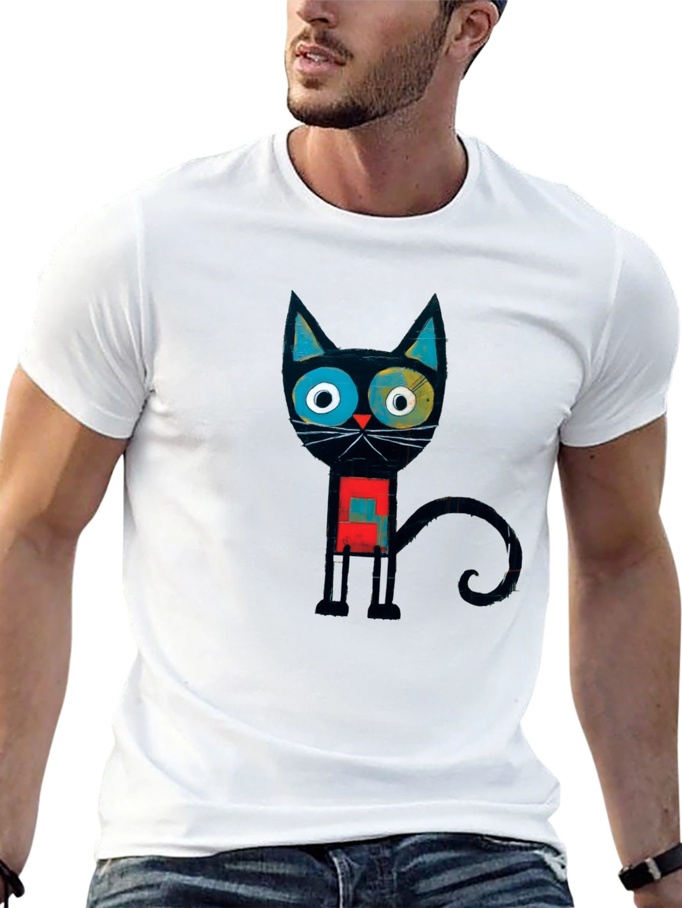 Abstract Geometric Cat Graphic Tee
