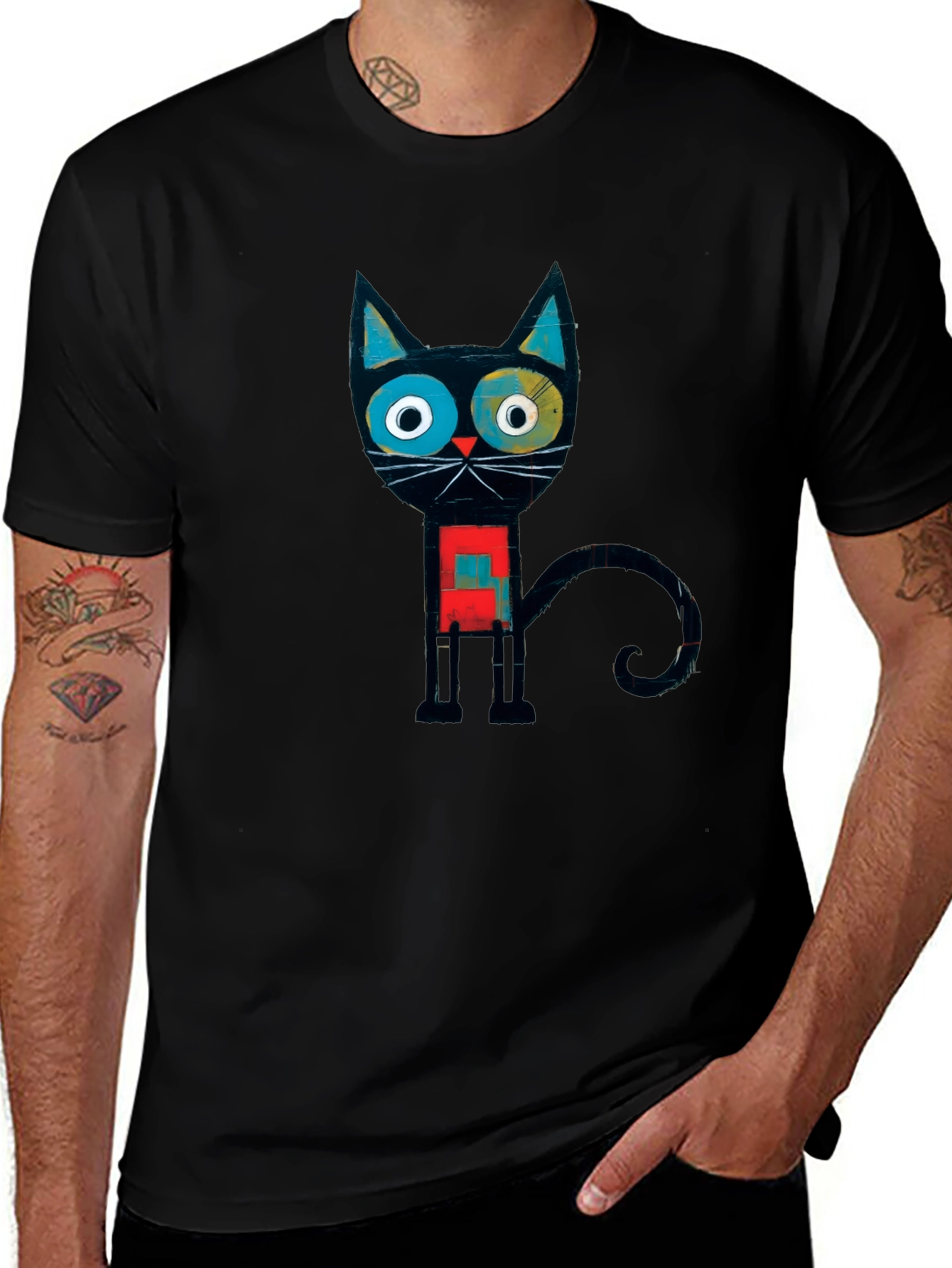 Abstract Geometric Cat Graphic Tee