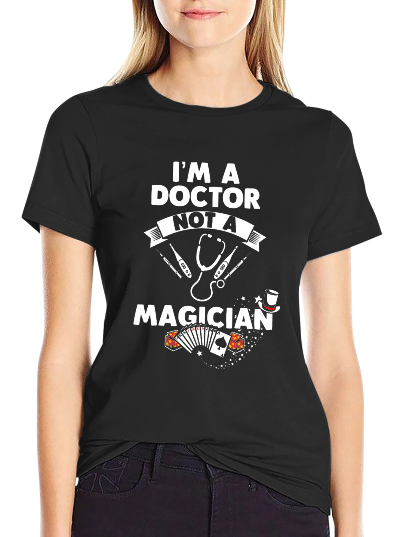 Doctor Not A Magician Black Graphic T-Shirt