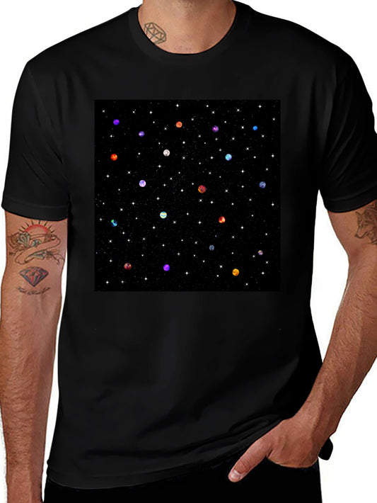 Galaxy Planet Print Crew Neck T-Shirt