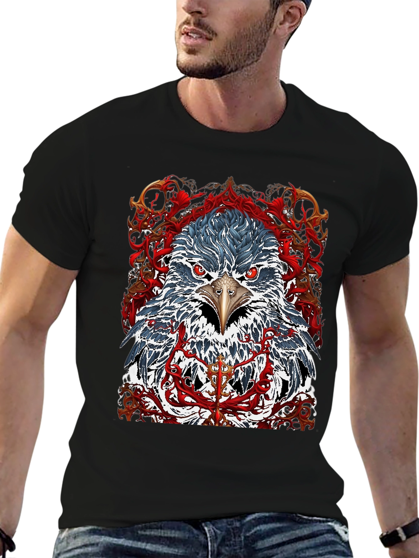 Eagle Graphic Print Crew Neck T-Shirt