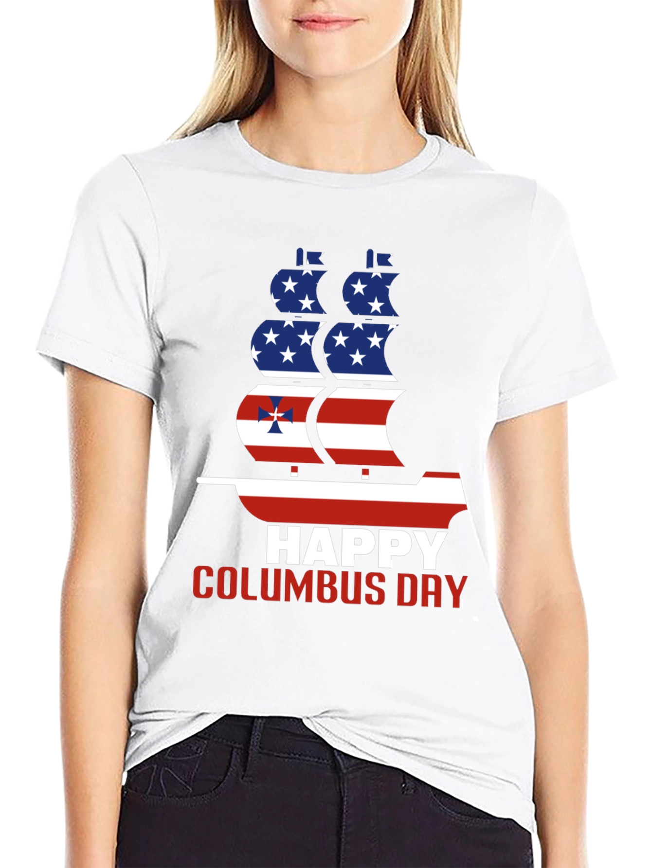 Happy Columbus Day T-Shirt - American Flag Ship