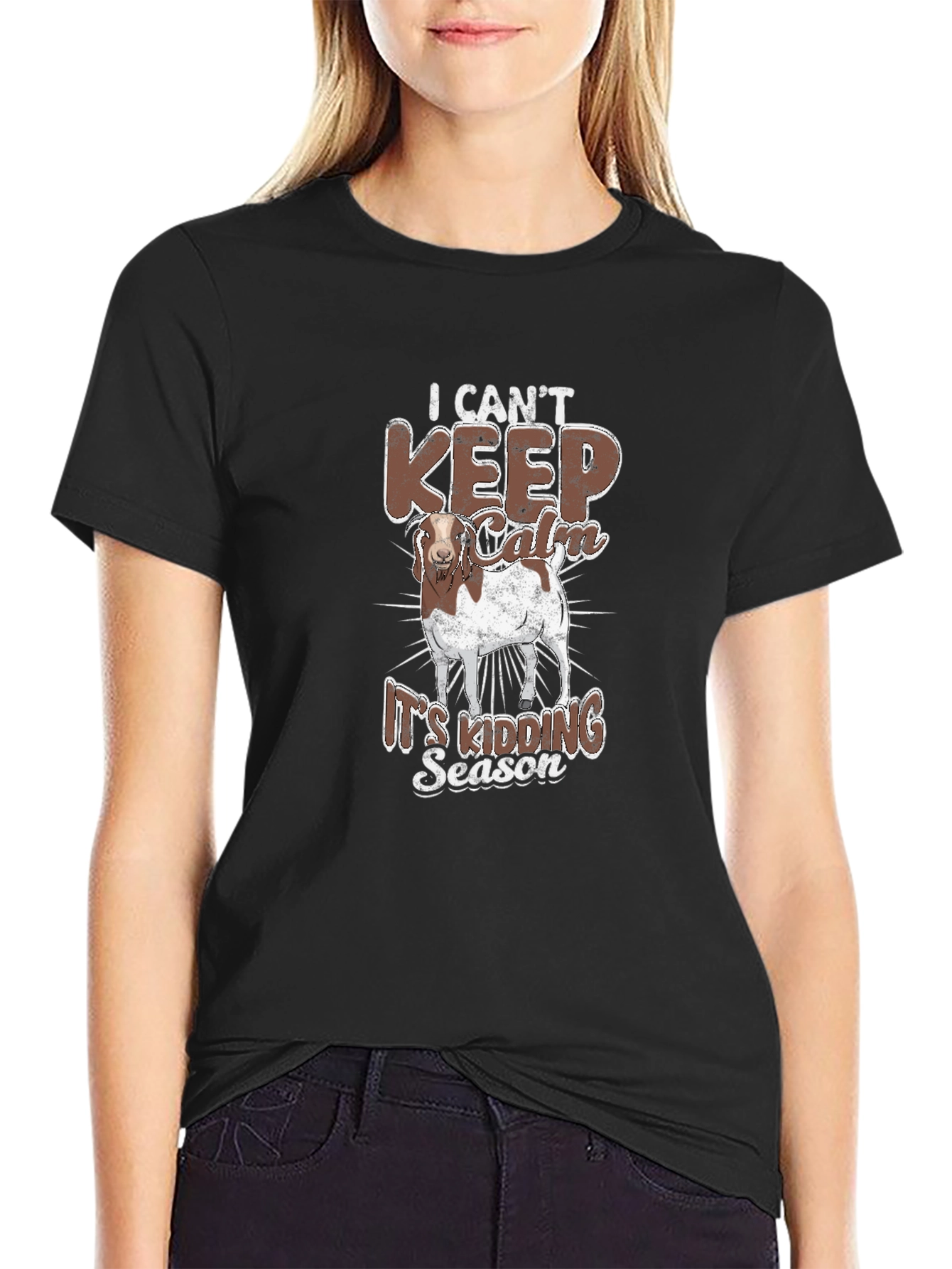 Funny Goat Kidding Season Black T-Shirt