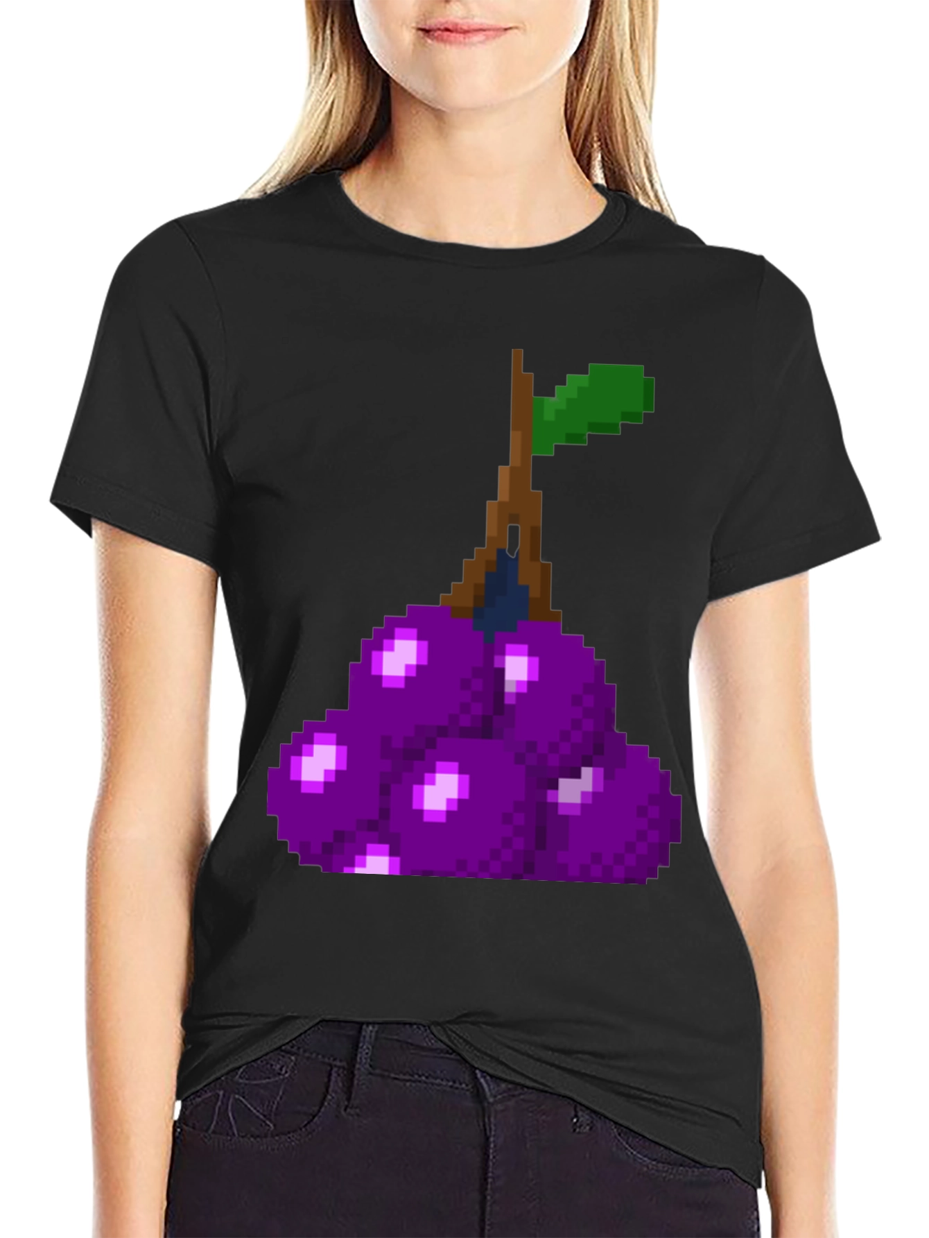 Pixel Grapes Graphic Tee - Unique Black T-Shirt