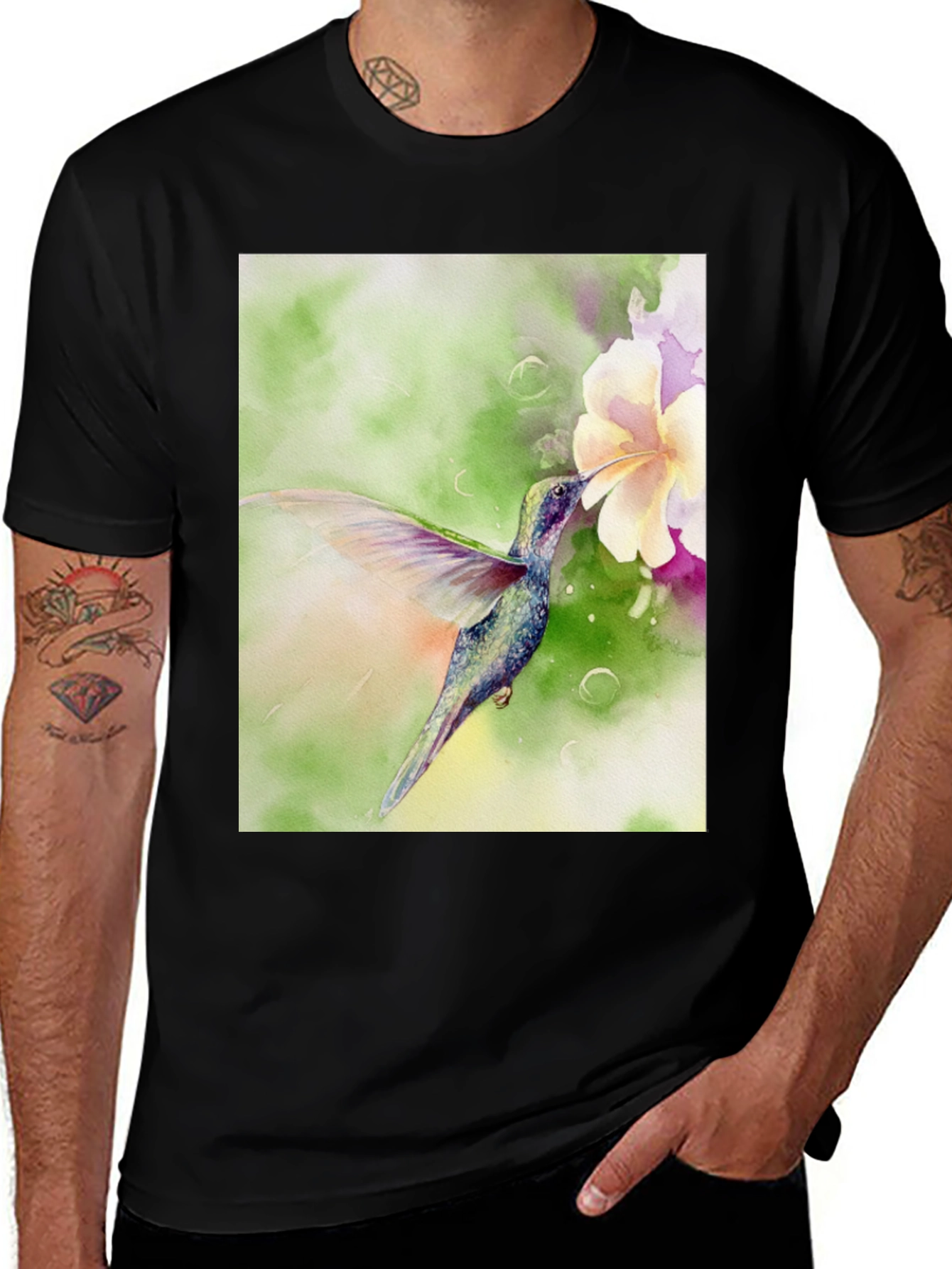 Hummingbird Floral Print T-Shirt