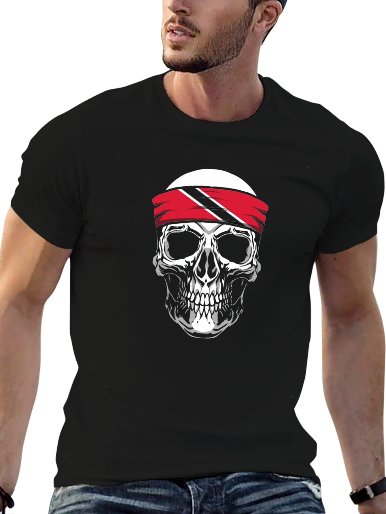 Skull Trinidad & Tobago Flag Bandana Black T-Shirt