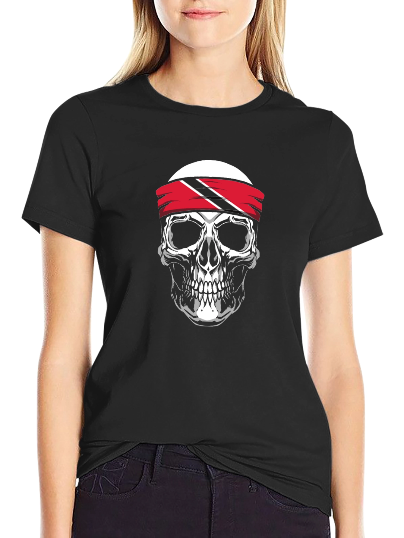 Skull Trinidad & Tobago Flag Bandana Black T-Shirt