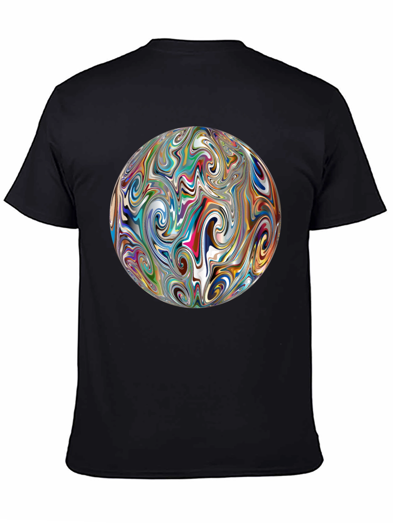 Abstract Swirl Sphere Graphic Black T-Shirt