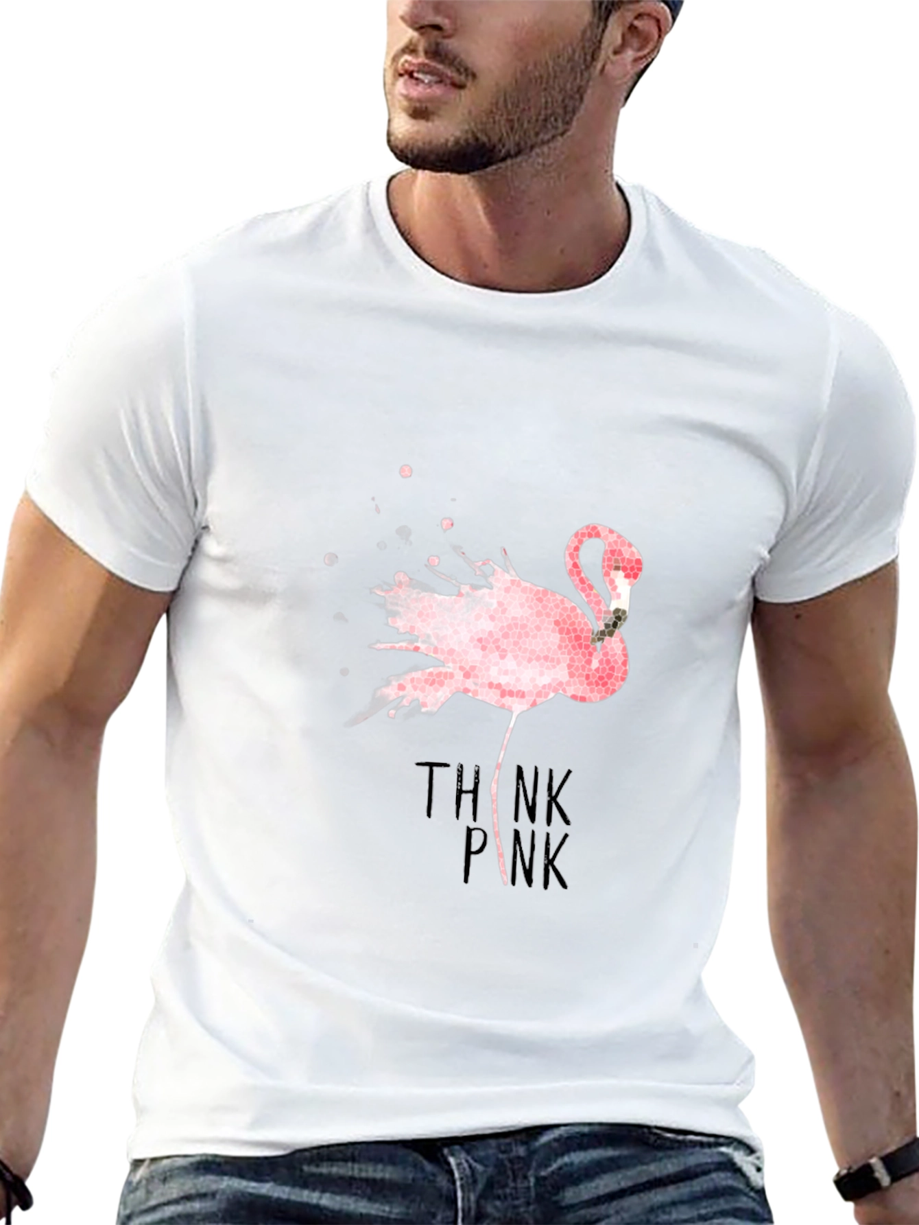 Think Pink Flamingo Graphic T-Shirt